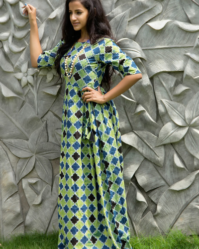 Sea green geometric tassel dress by Desi Doree | The Secret Label