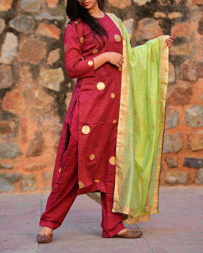 Maroon and lime green salwaar set by The Glory | The Secret Label