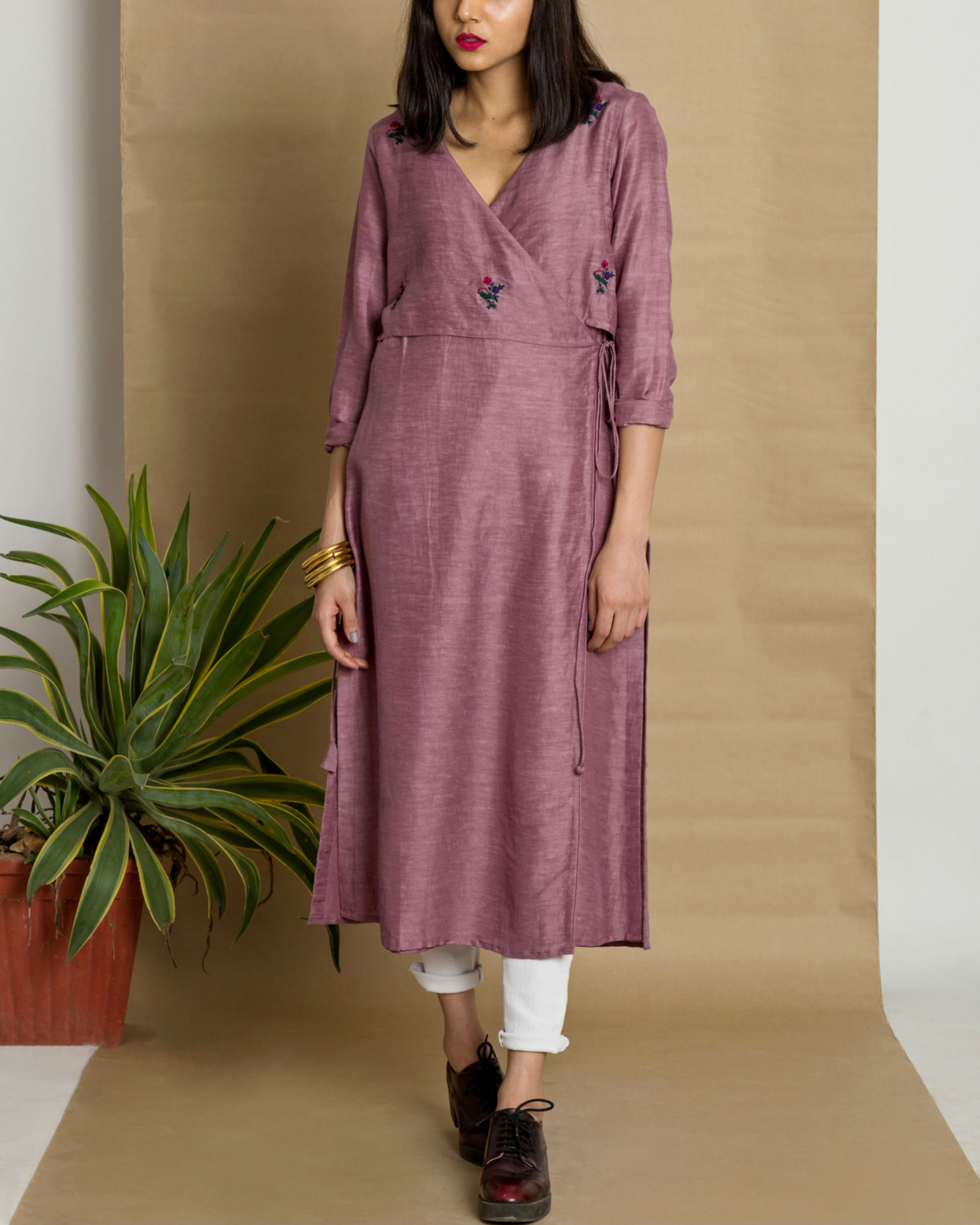 Purple moss crepe wrap tunic by Ritu Jain Singh