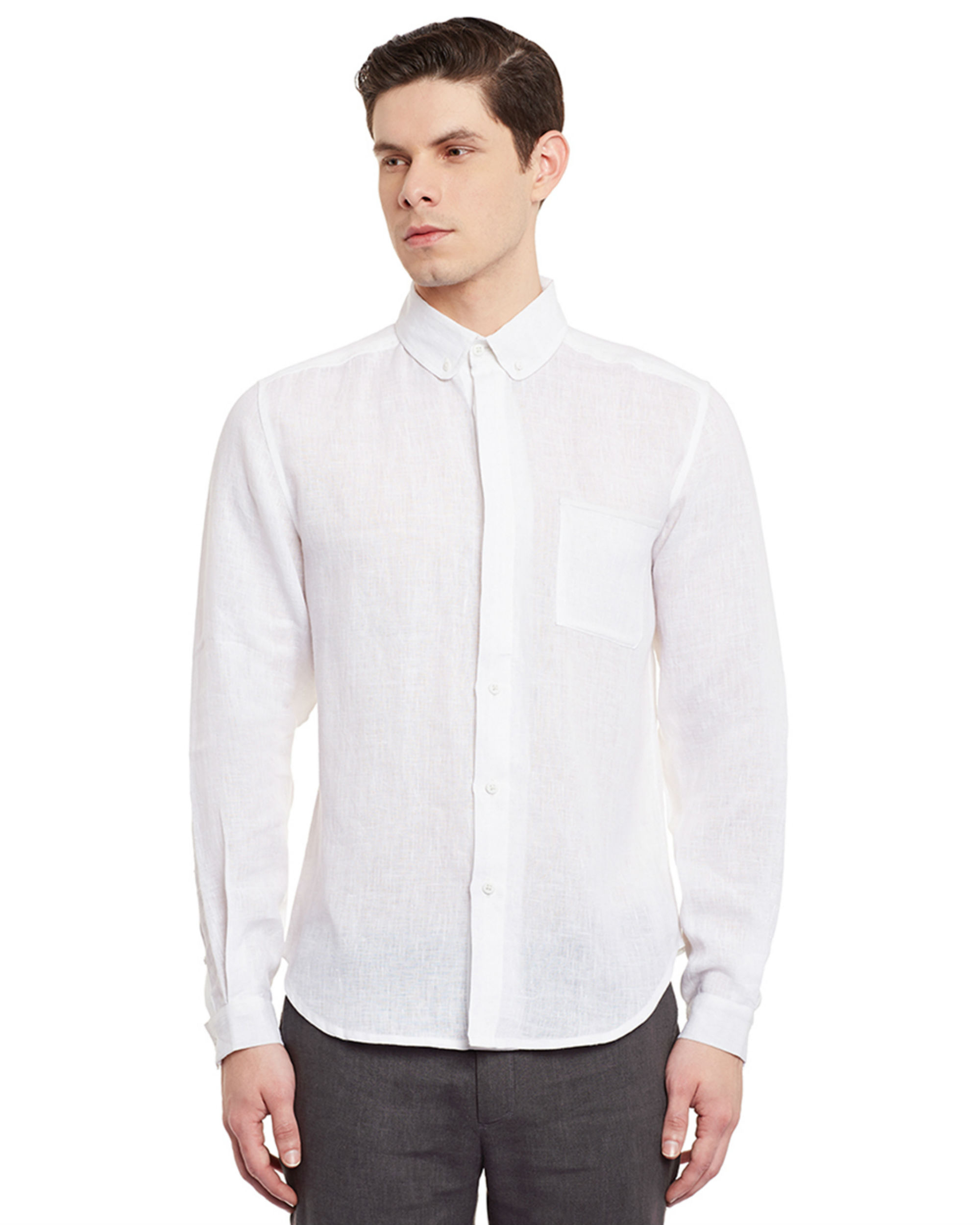 White linen button-down shirt by Dhatu Design Studio | The Secret Label