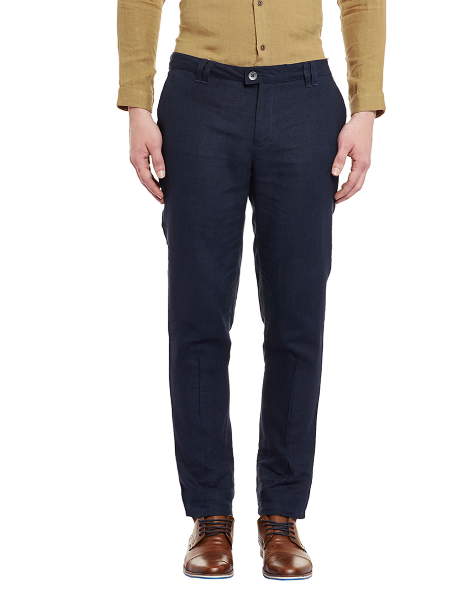 Navy blue linen trousers by Dhatu Design Studio | The Secret Label