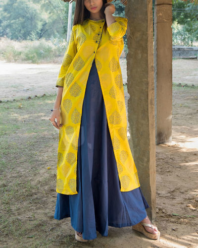 Blue and Yellow double layered dress by Keva | The Secret Label