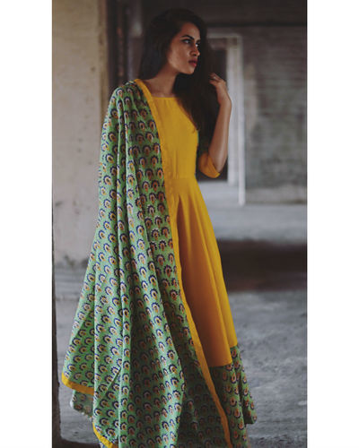 Yellow and green flower dress with dupatta by Tie & Dye Tale | The ...