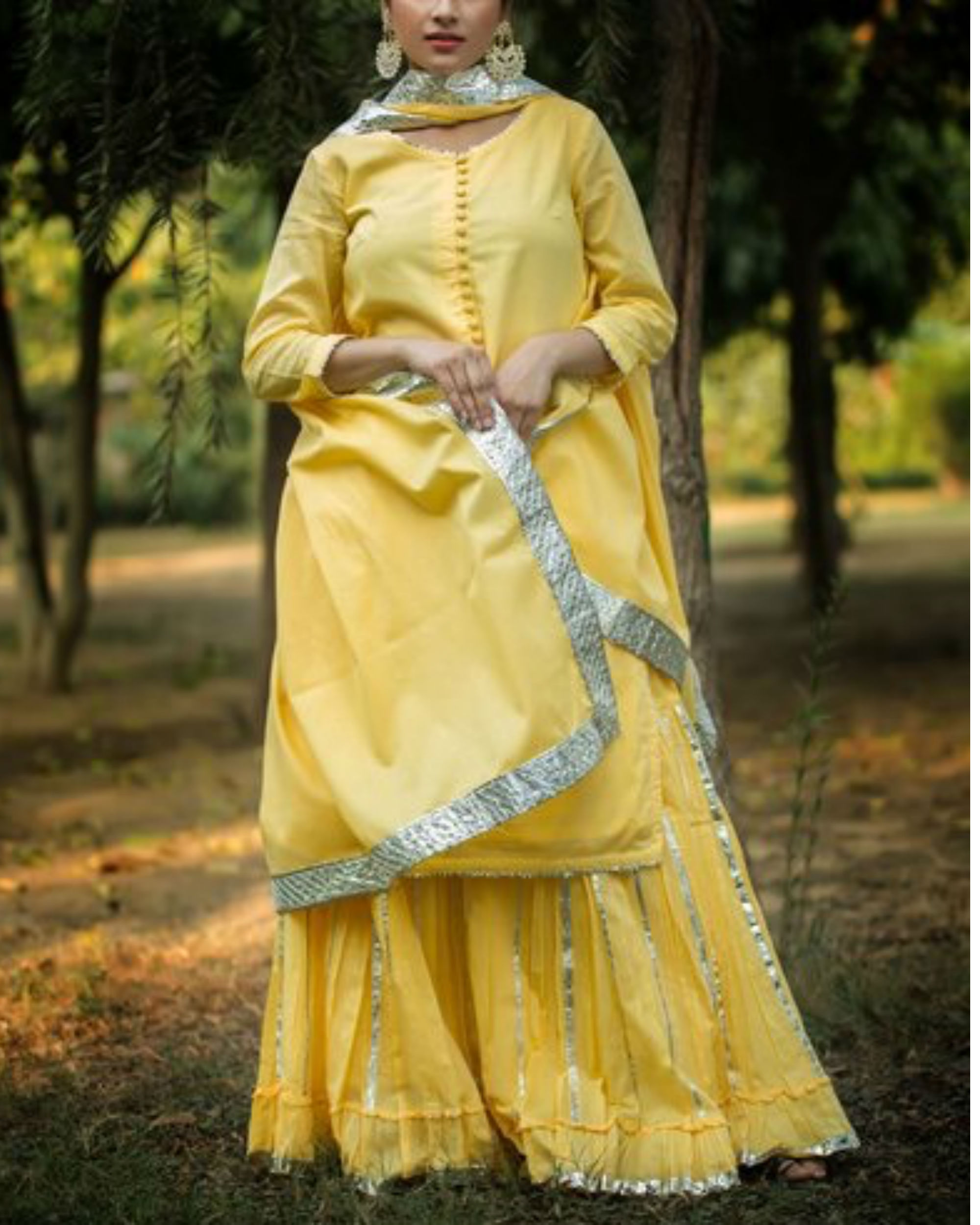 Yellow gotta patti sharara with dupatta by Indy Weaves | The Secret Label