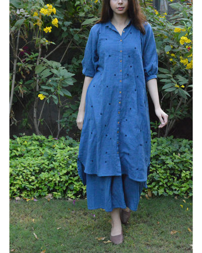 Indigo Front Button Polka Tunic By Silai The Secret Label 