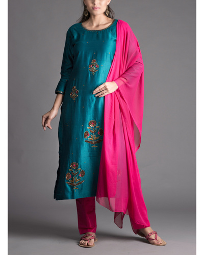 Buy Wonderful Firozi Color Full Stitched Jhumkha Button Embroidered Work  Fancy Rayon Plazo Salwar Suit | Lehenga-Saree