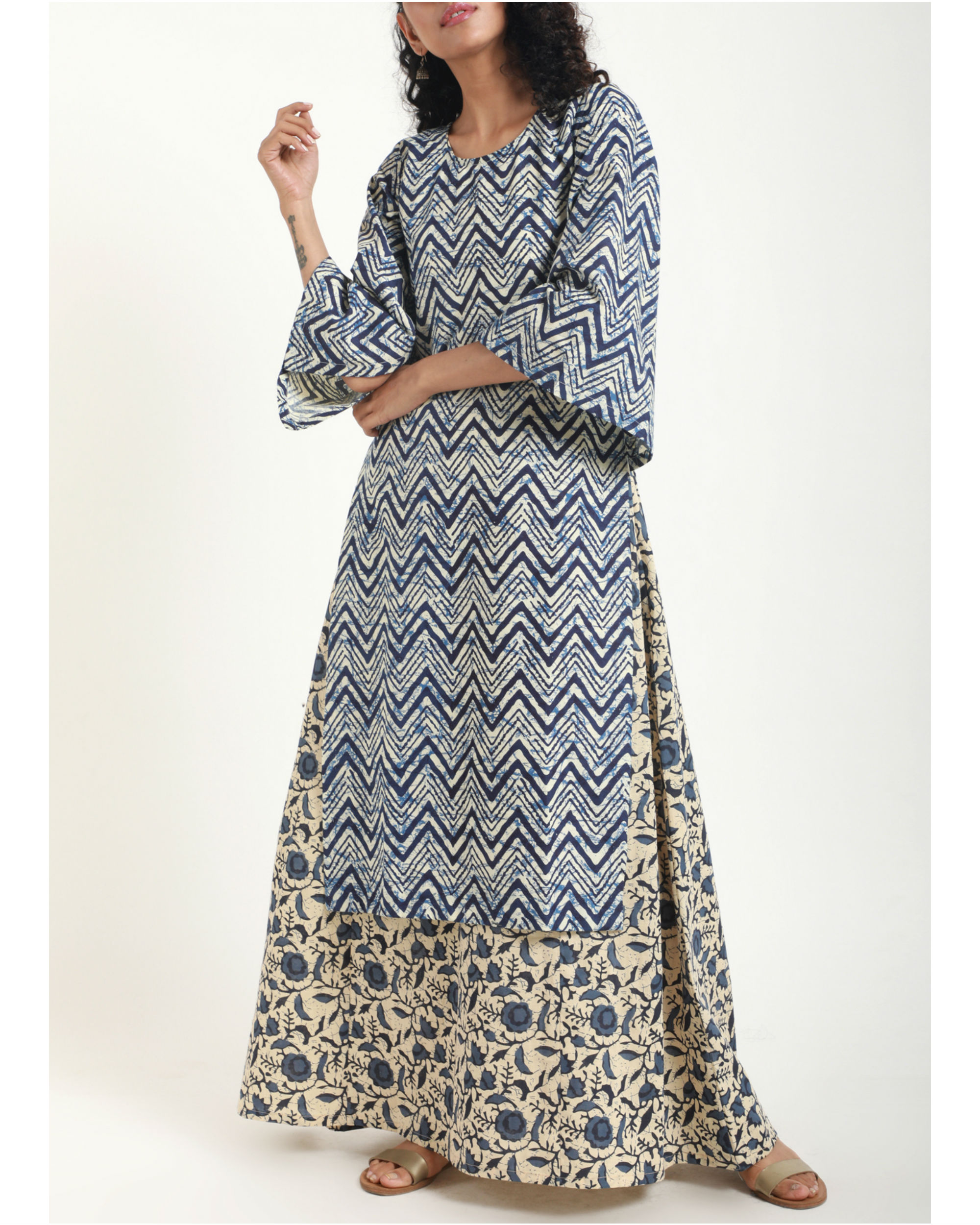 Blue Chevron Kurta Dress by trueBrowns | The Secret Label