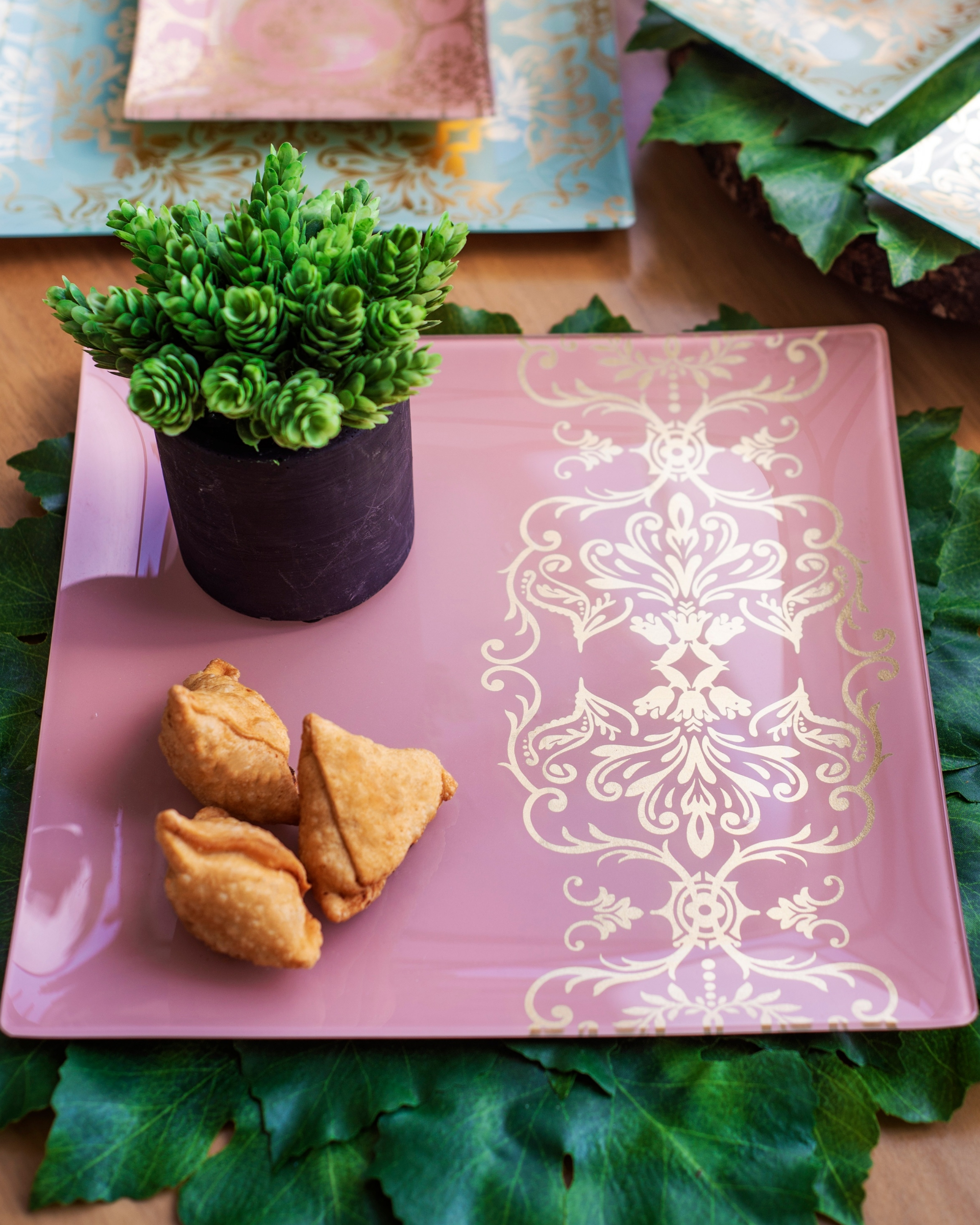 Pink Glass Platter With Gold Foil Work By Morphe Home The Secret Label