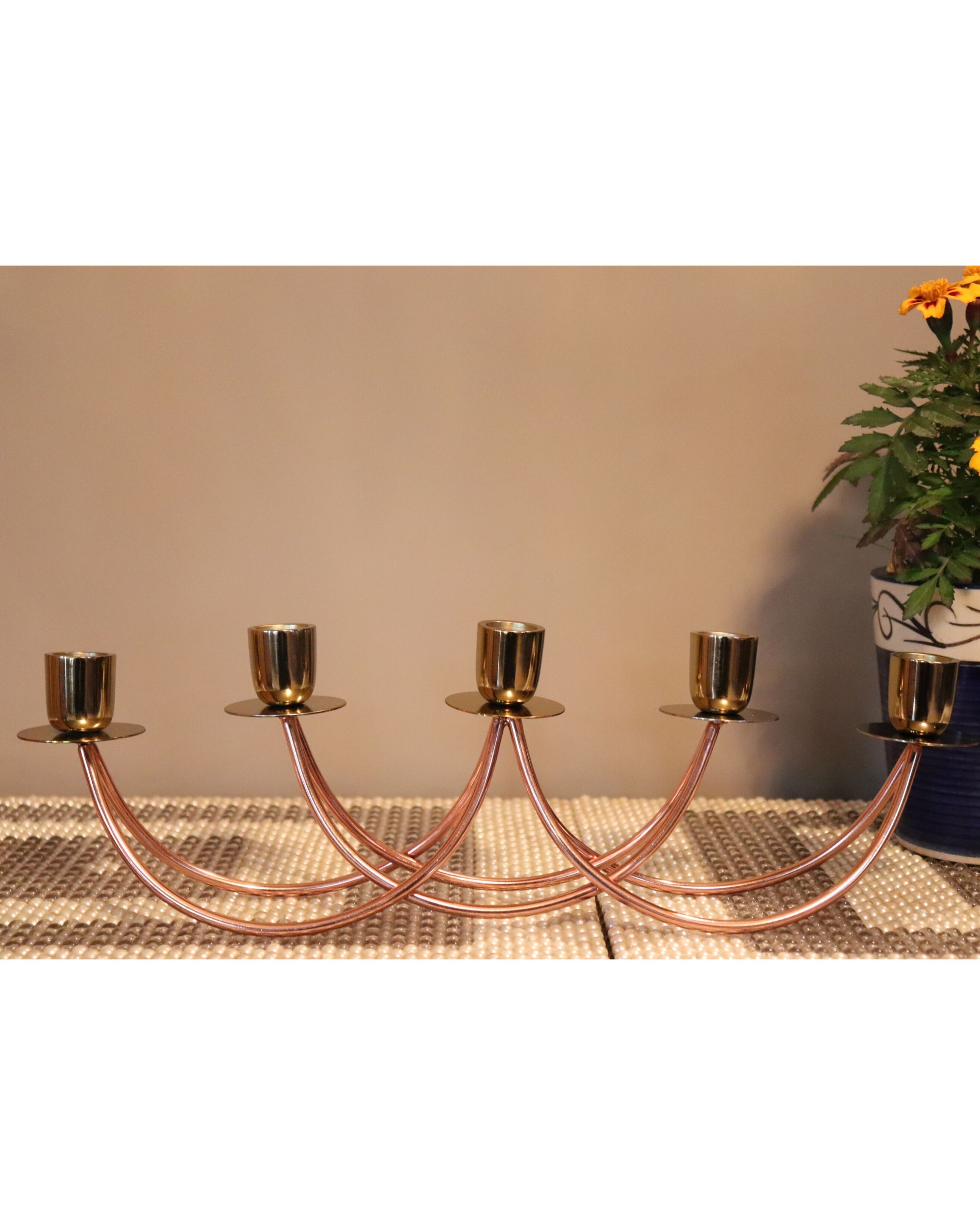 Aluminum and steel candelabra for five candles