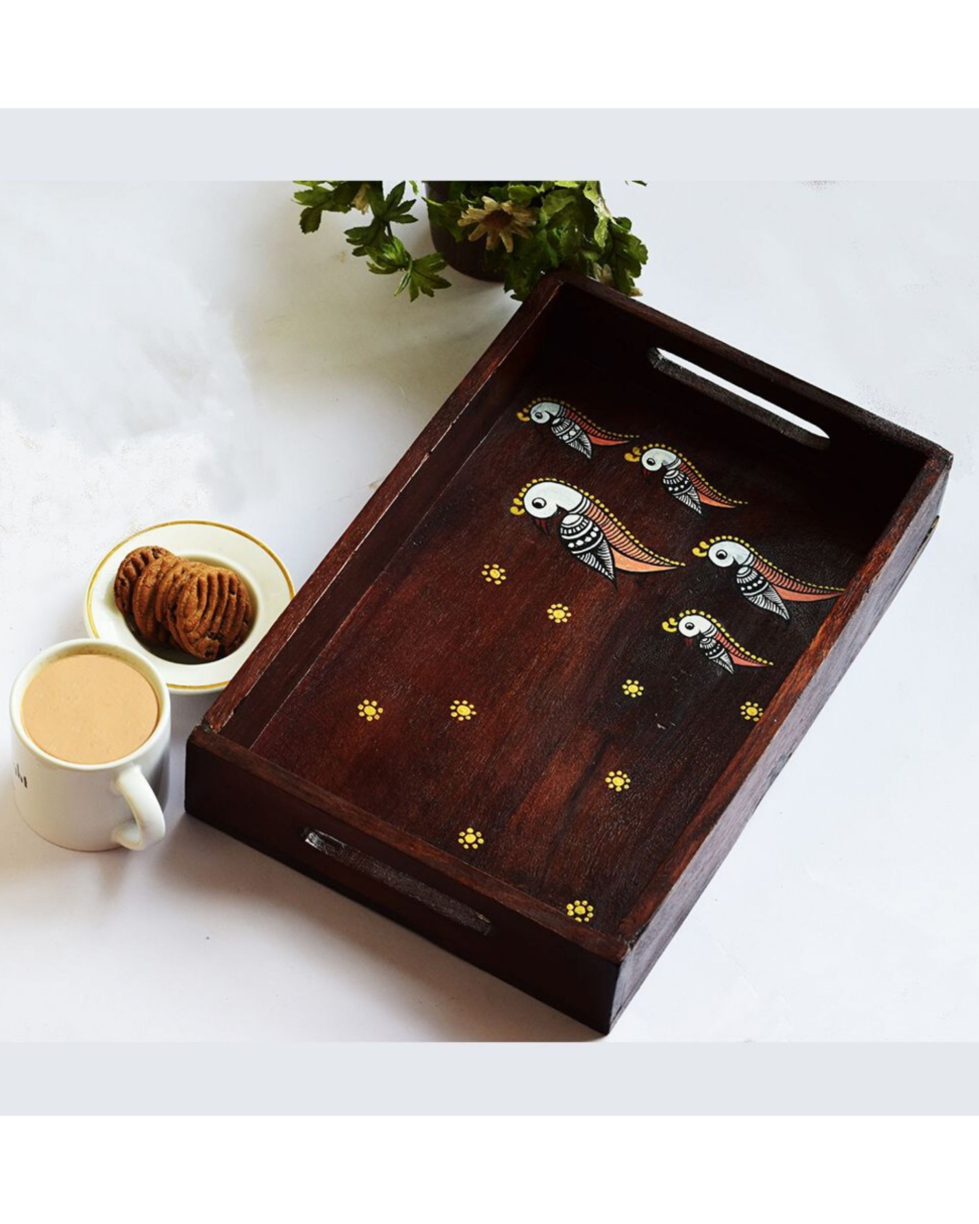 Hand painted parrot tray