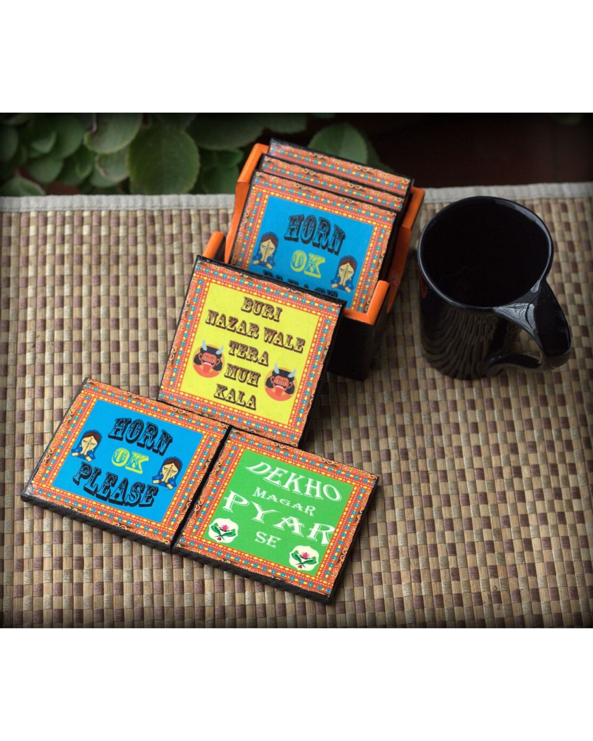  Truck  art  wooden coasters  with stand Set Of Seven by 