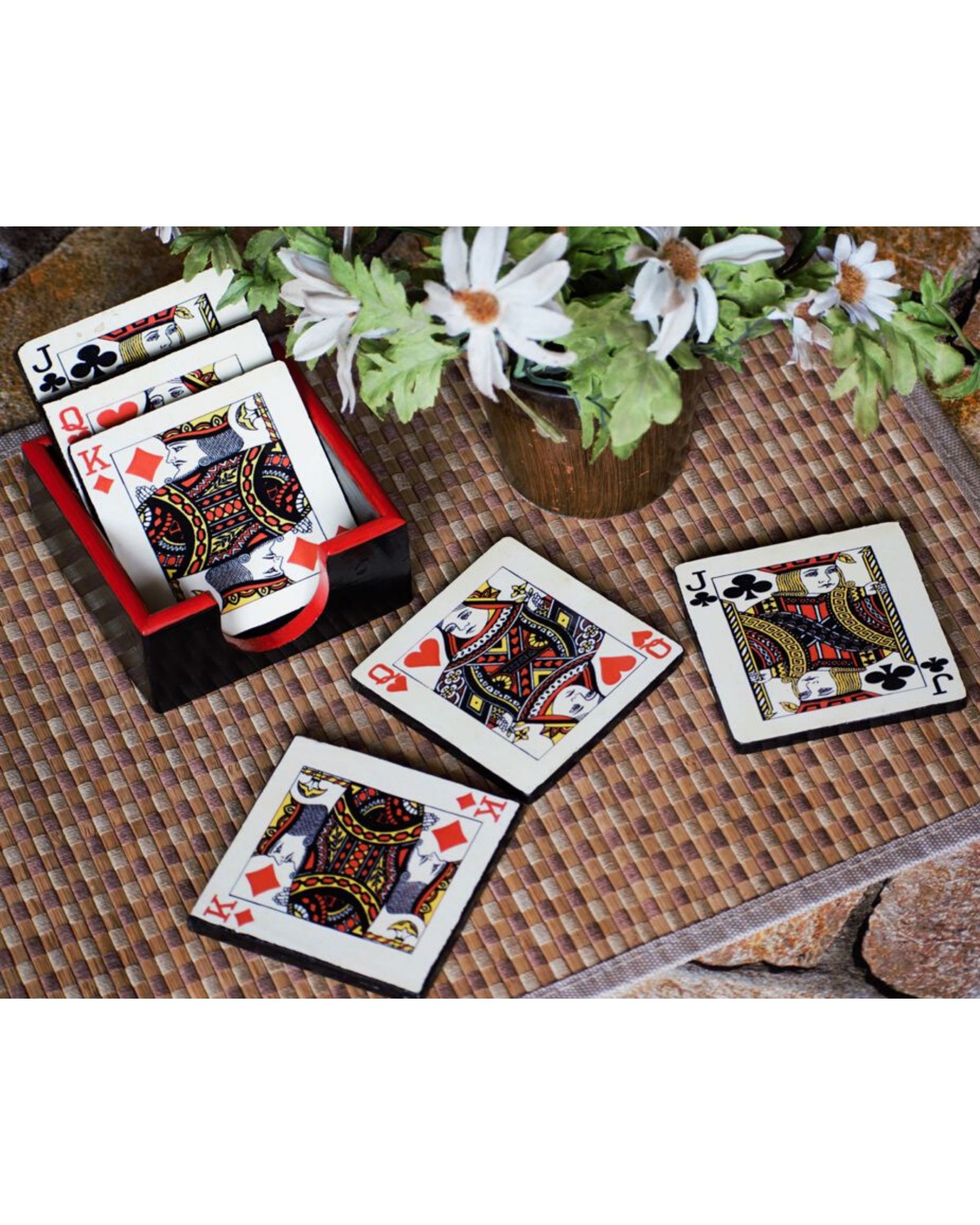 Playing cards wooden coasters with stand- Set Of Seven