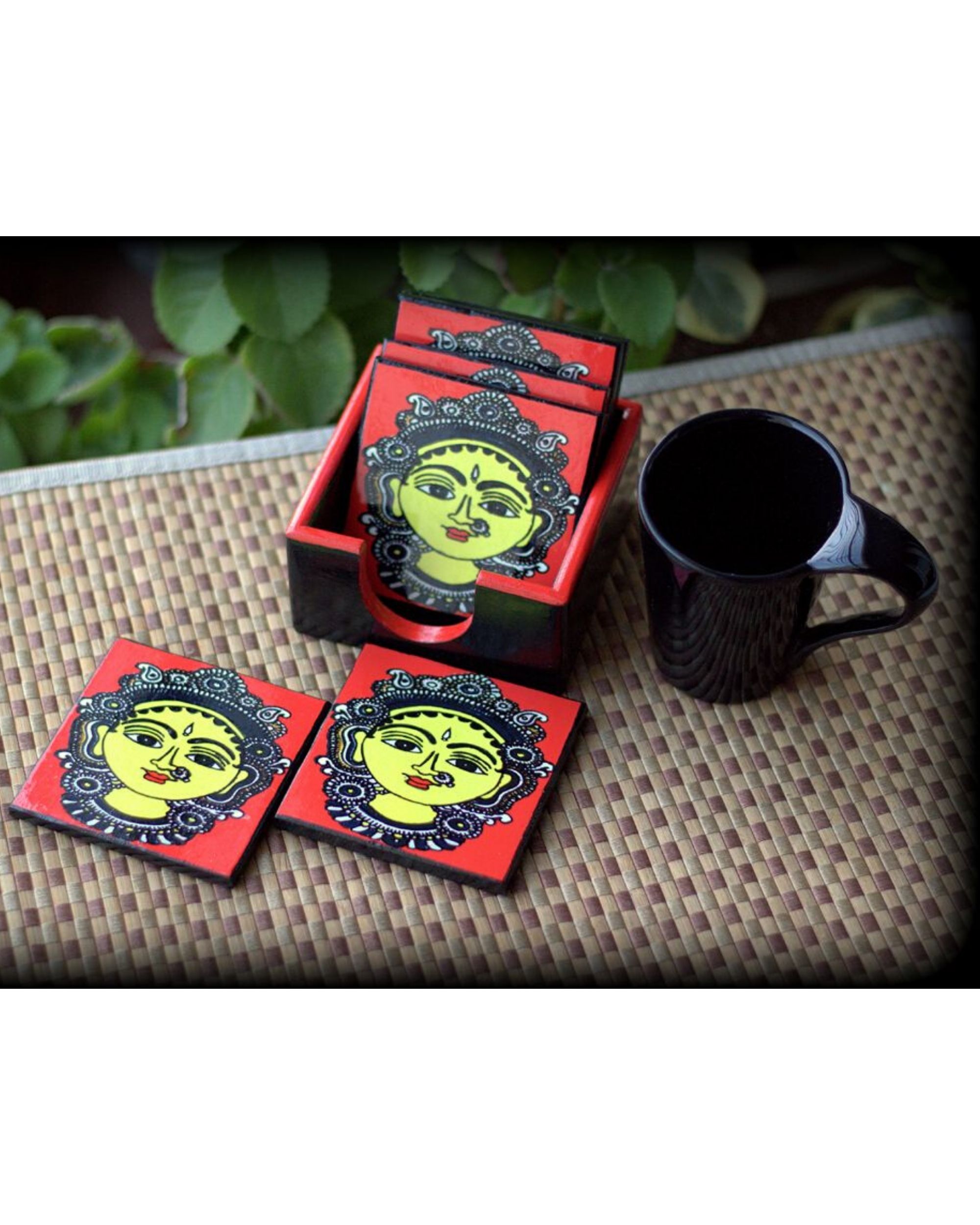 Kalamkari face tea coasters stand- Seven by Ethniichic | The Secret Label