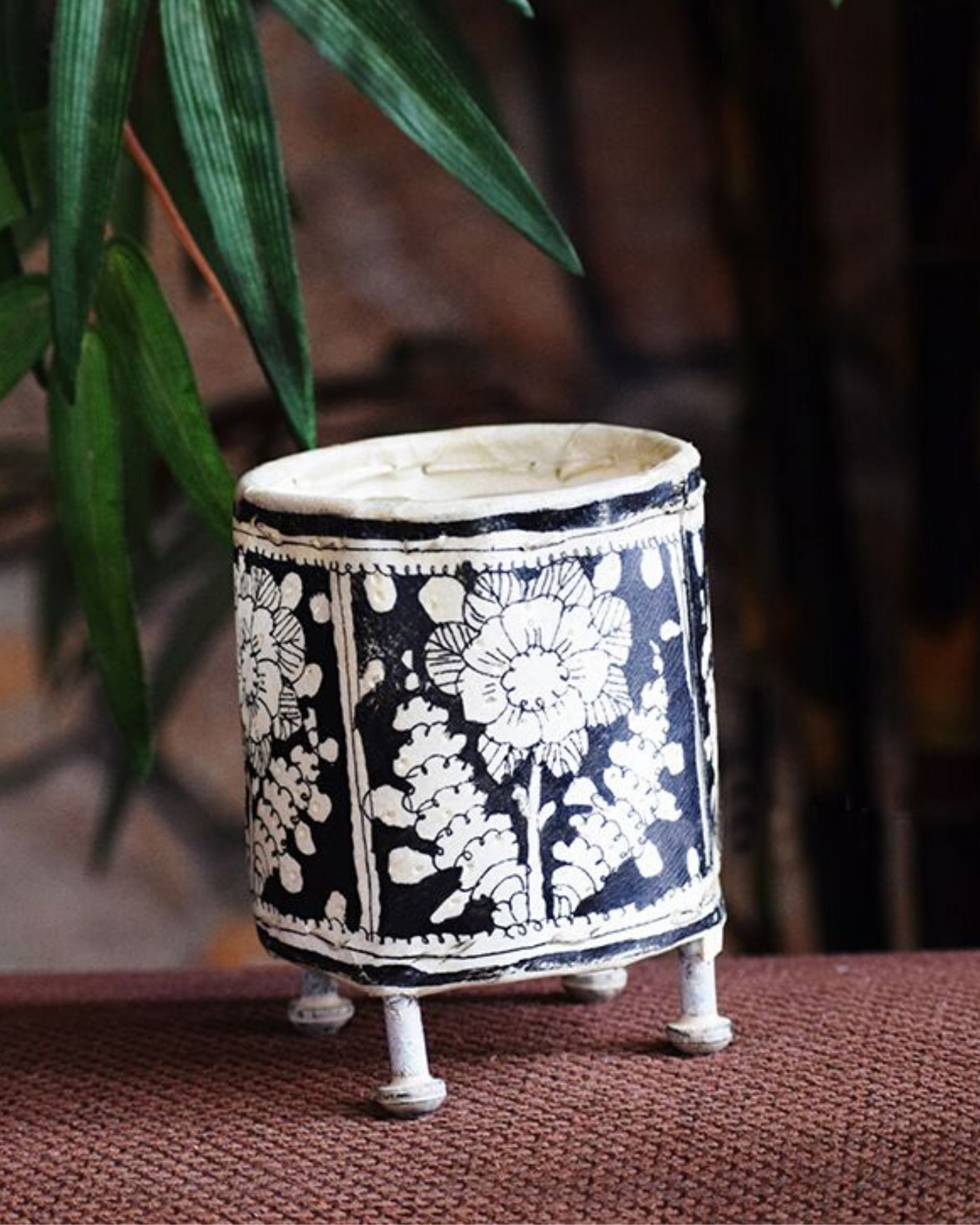 White and black flower hand painted votive stand