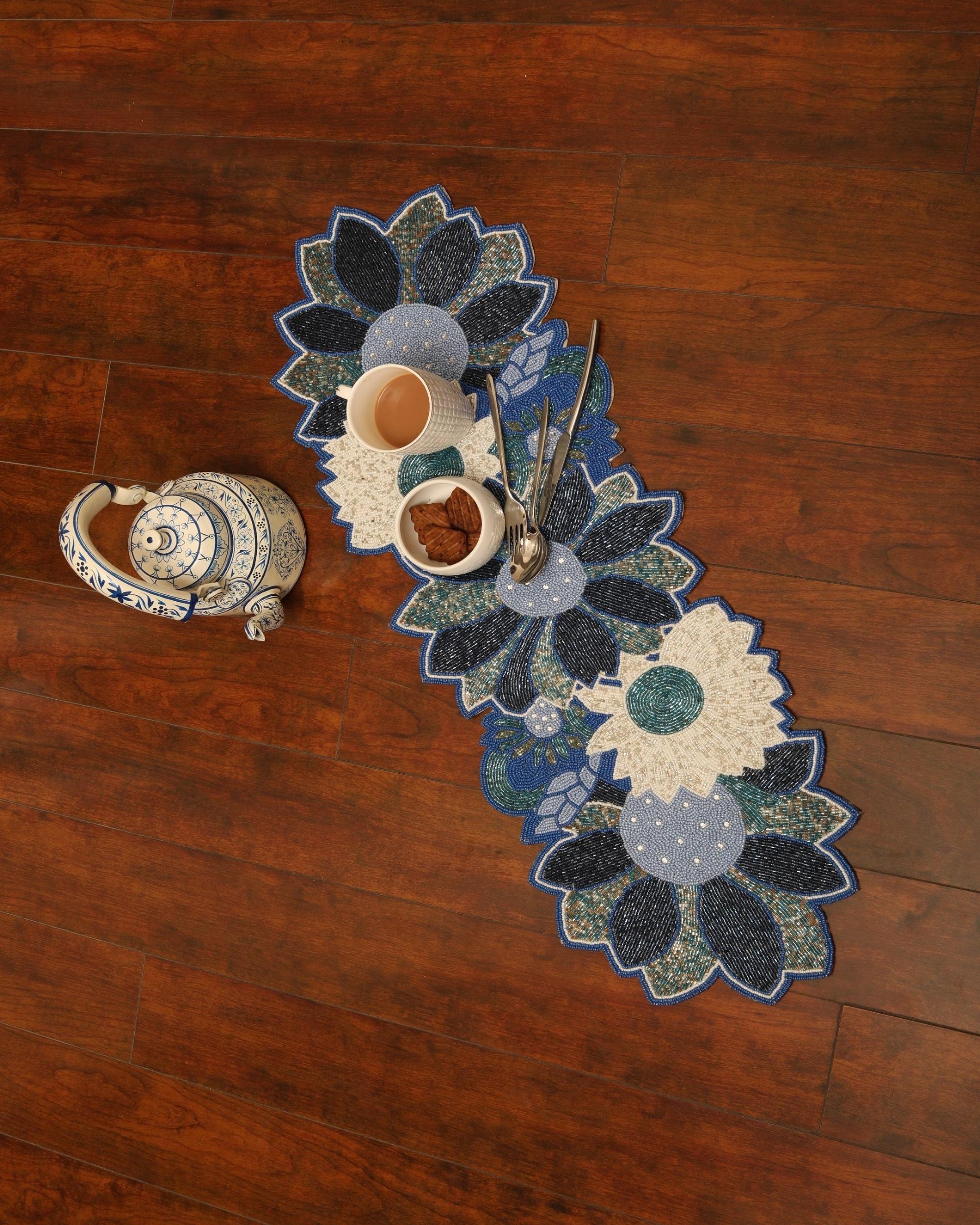 Floral handcrafted beaded runner by Amoliconcepts The Secret Label