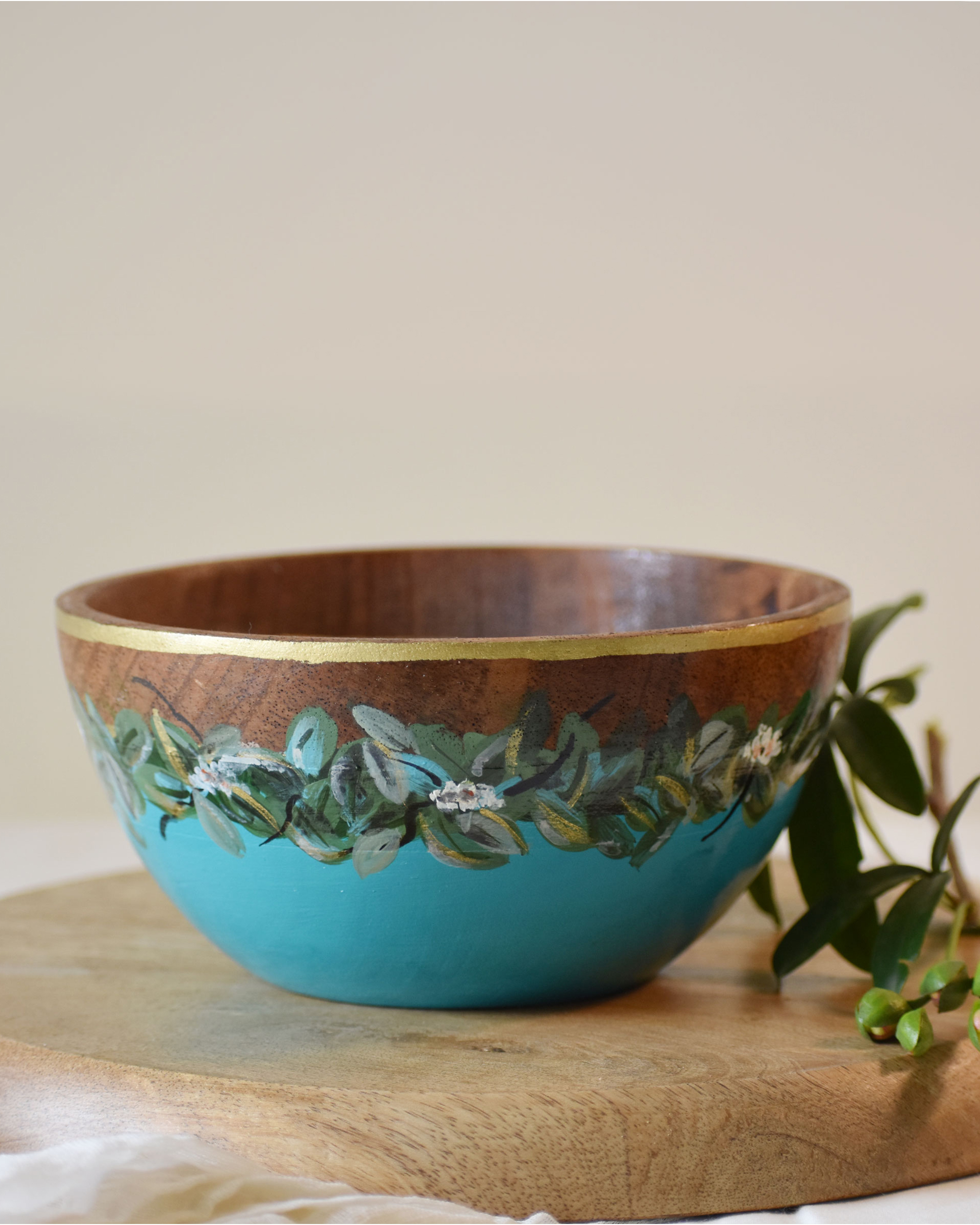Blue moss hand painted serving bowl by Tangy Tinge The Secret Label