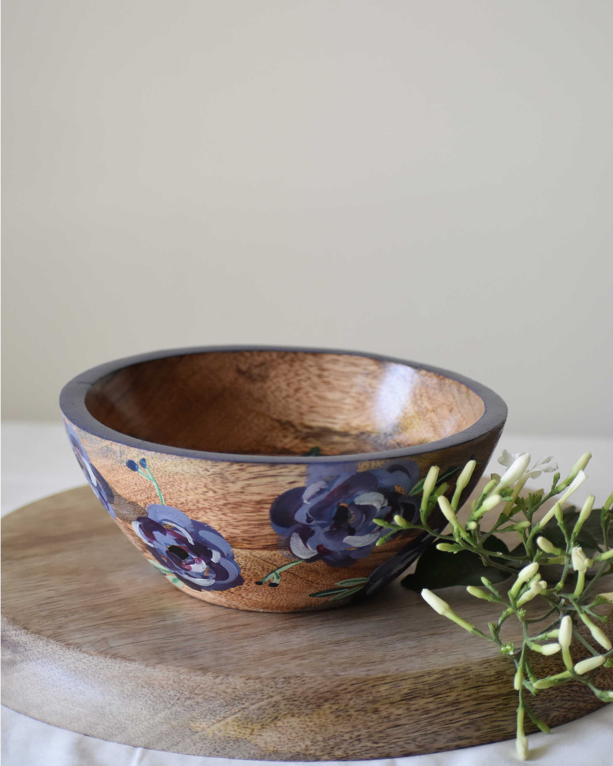 Purple floral hand painted serving bowl by Tangy Tinge The Secret Label