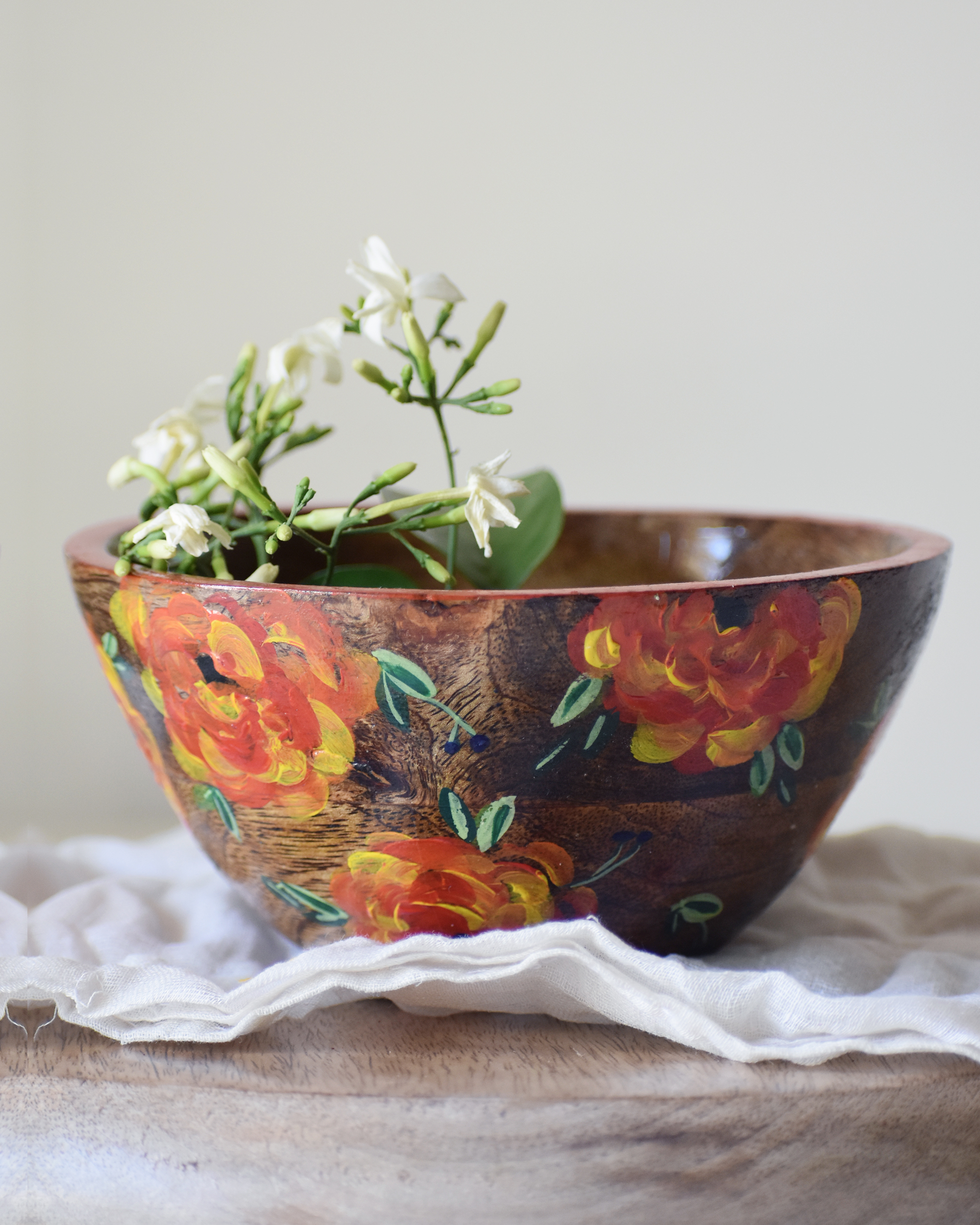Orange floral hand painted serving bowl by Tangy Tinge The Secret Label