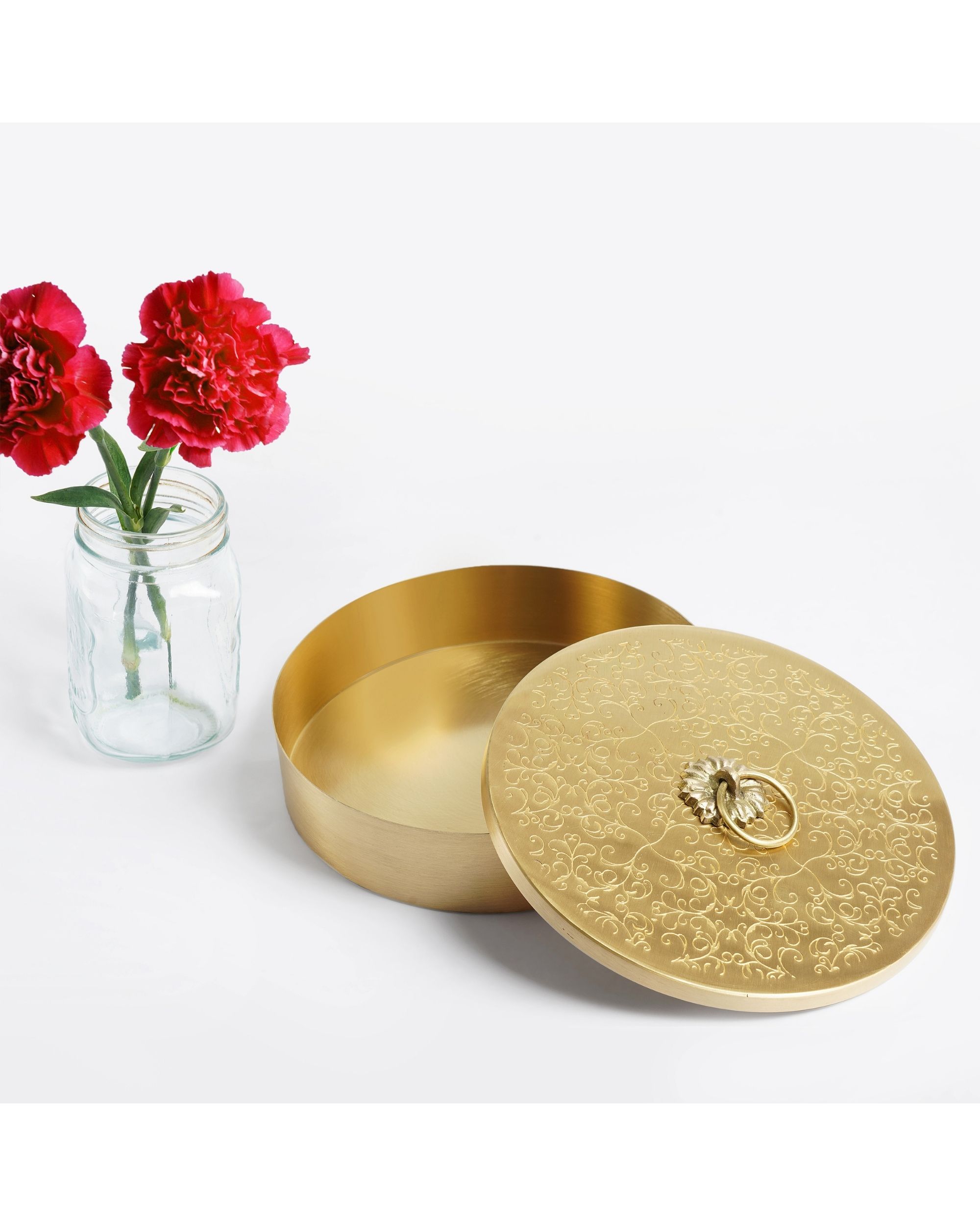 Floral motif brass box