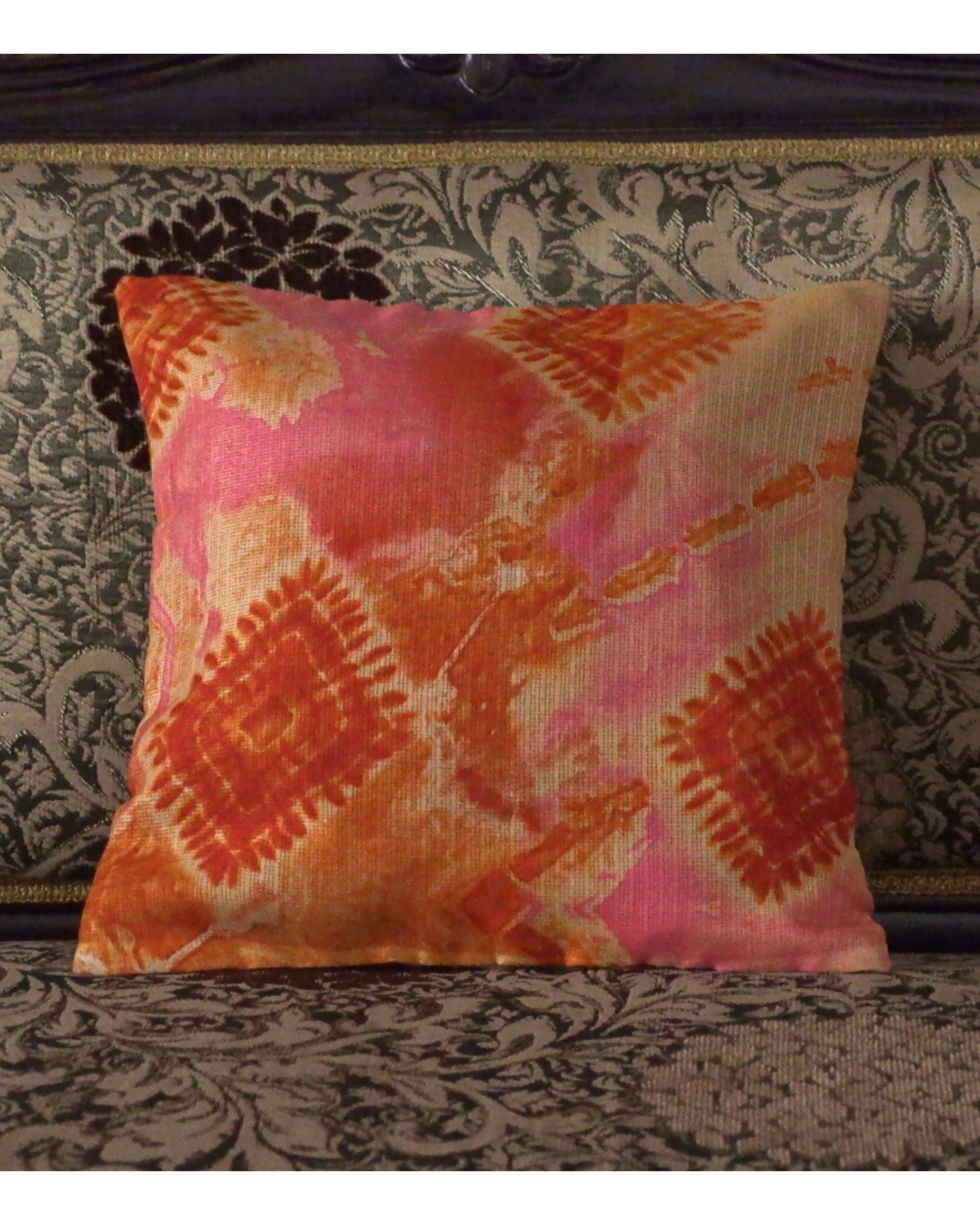 Orange tie and dye cushion covers Set Of Two by Soulfully Indian