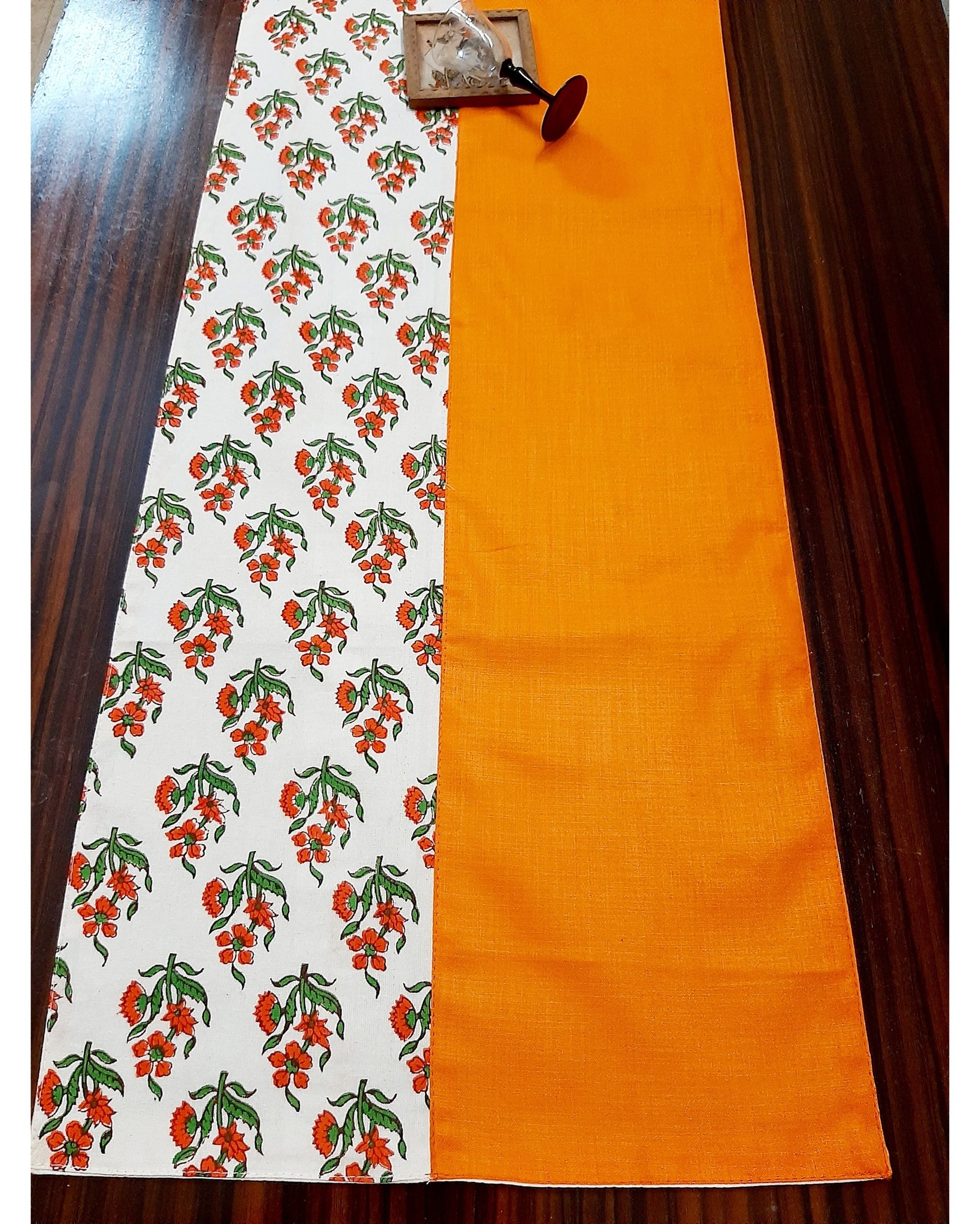 White And Orange Floral Paneled Table Runner By Soulfully Indian The Secret Label