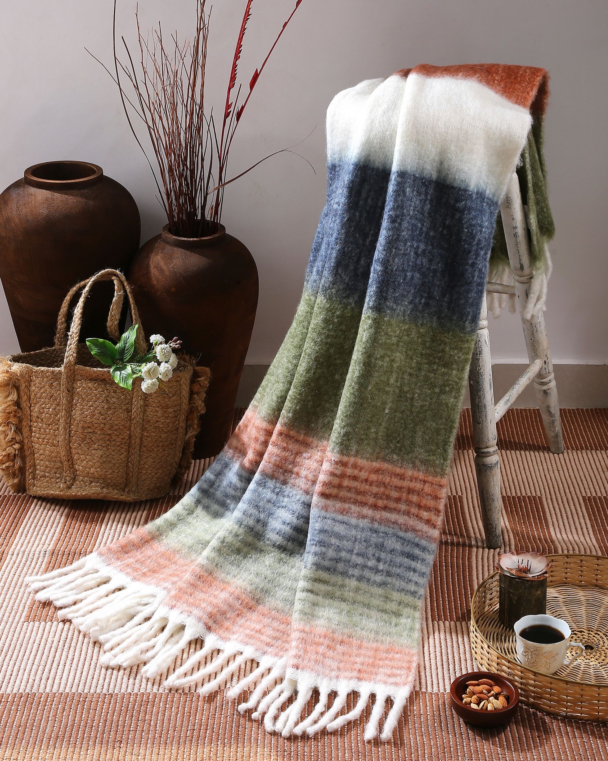 Blue and rust acrylic woollen throw by Amoliconcepts The Secret Label