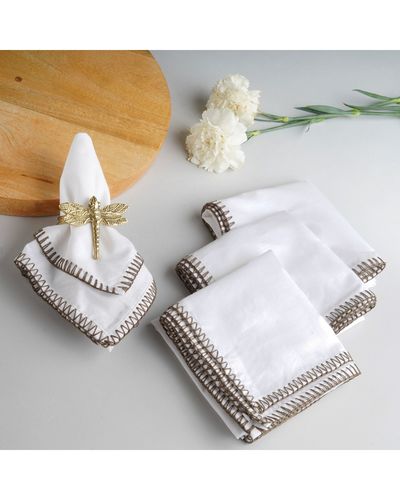 White embroidered Dinner Napkins - Set of Four by ConsciousCo