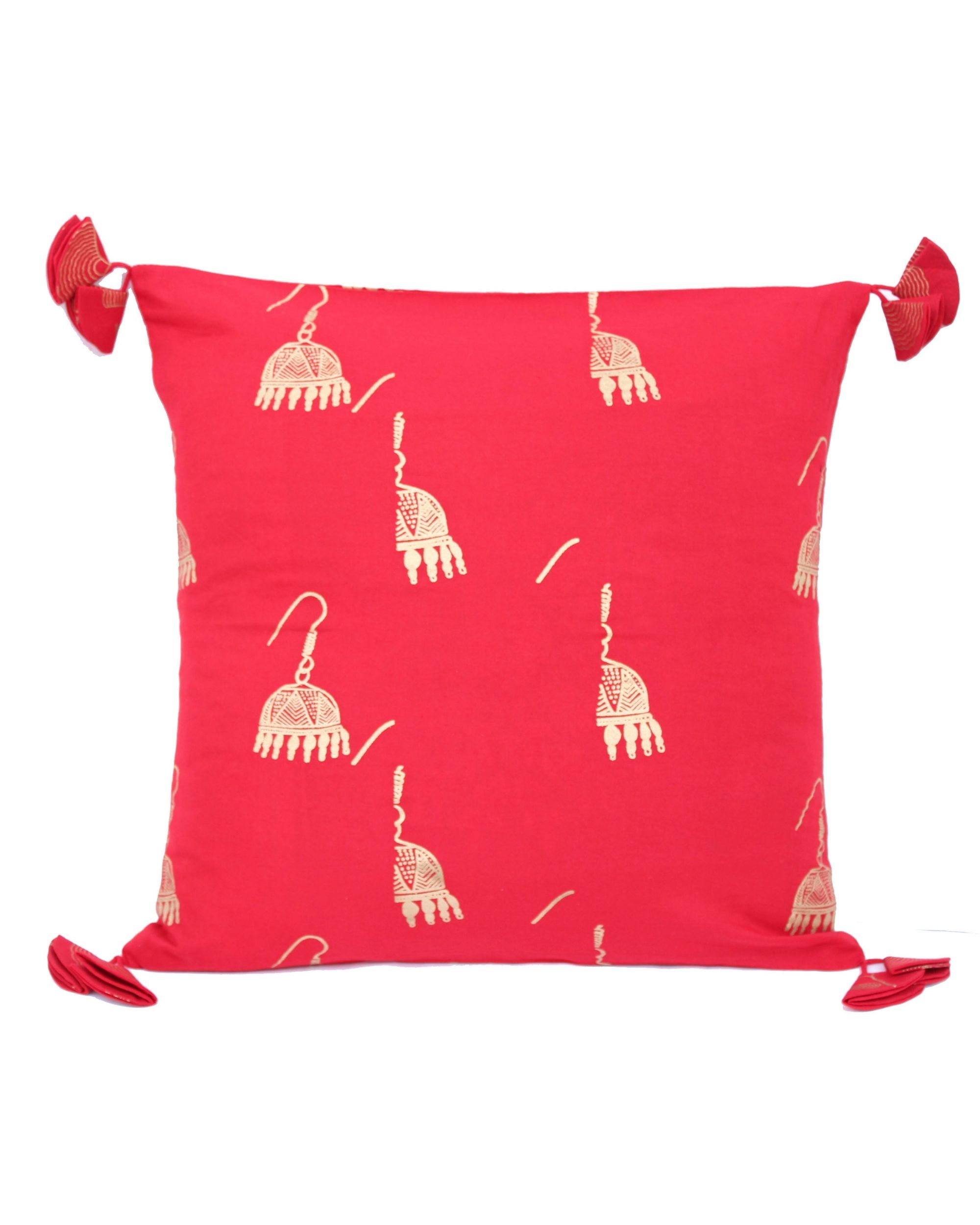 Red and golden printed cushion cover set of two (large) by Simply