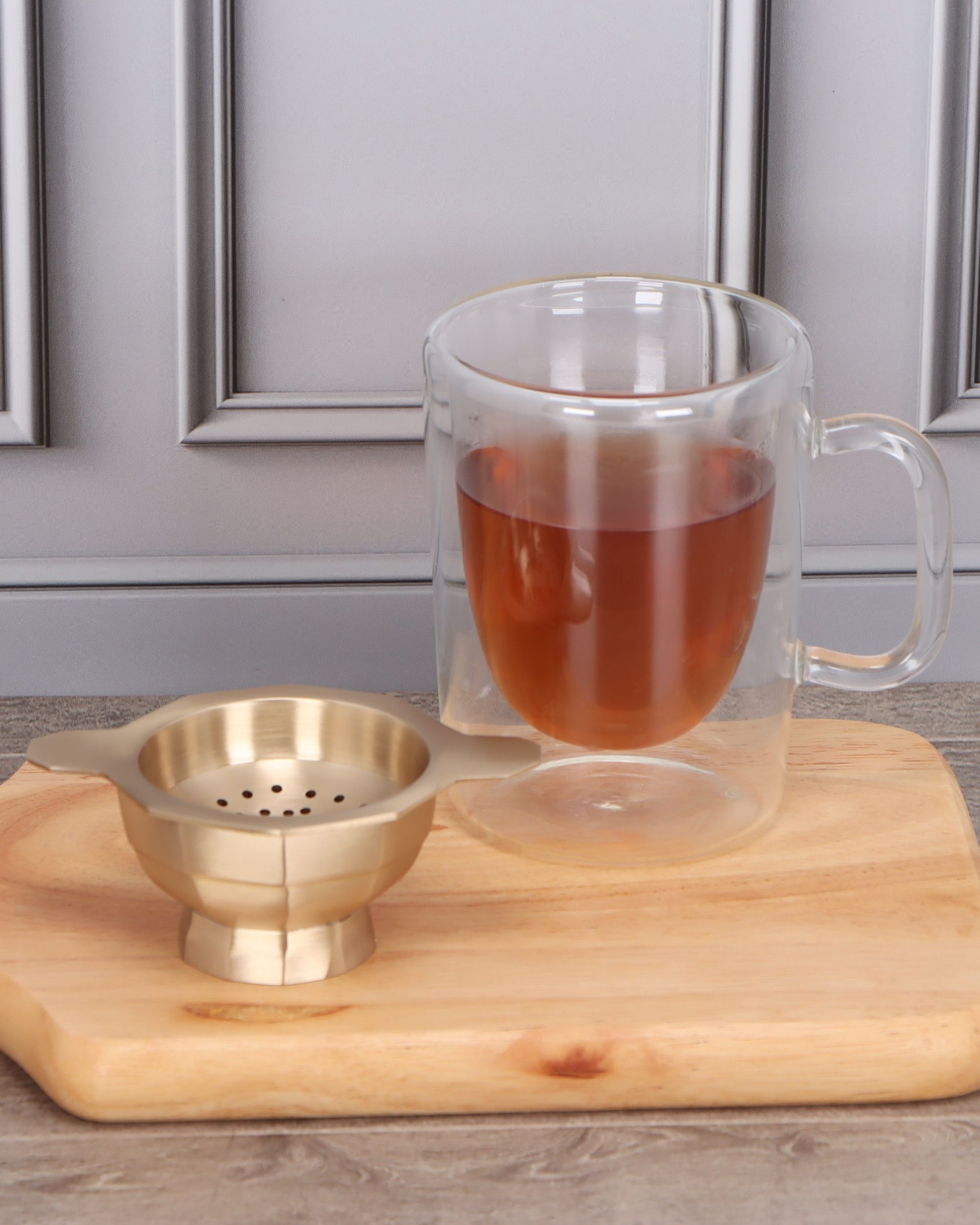Hexagonal brass tea strainer