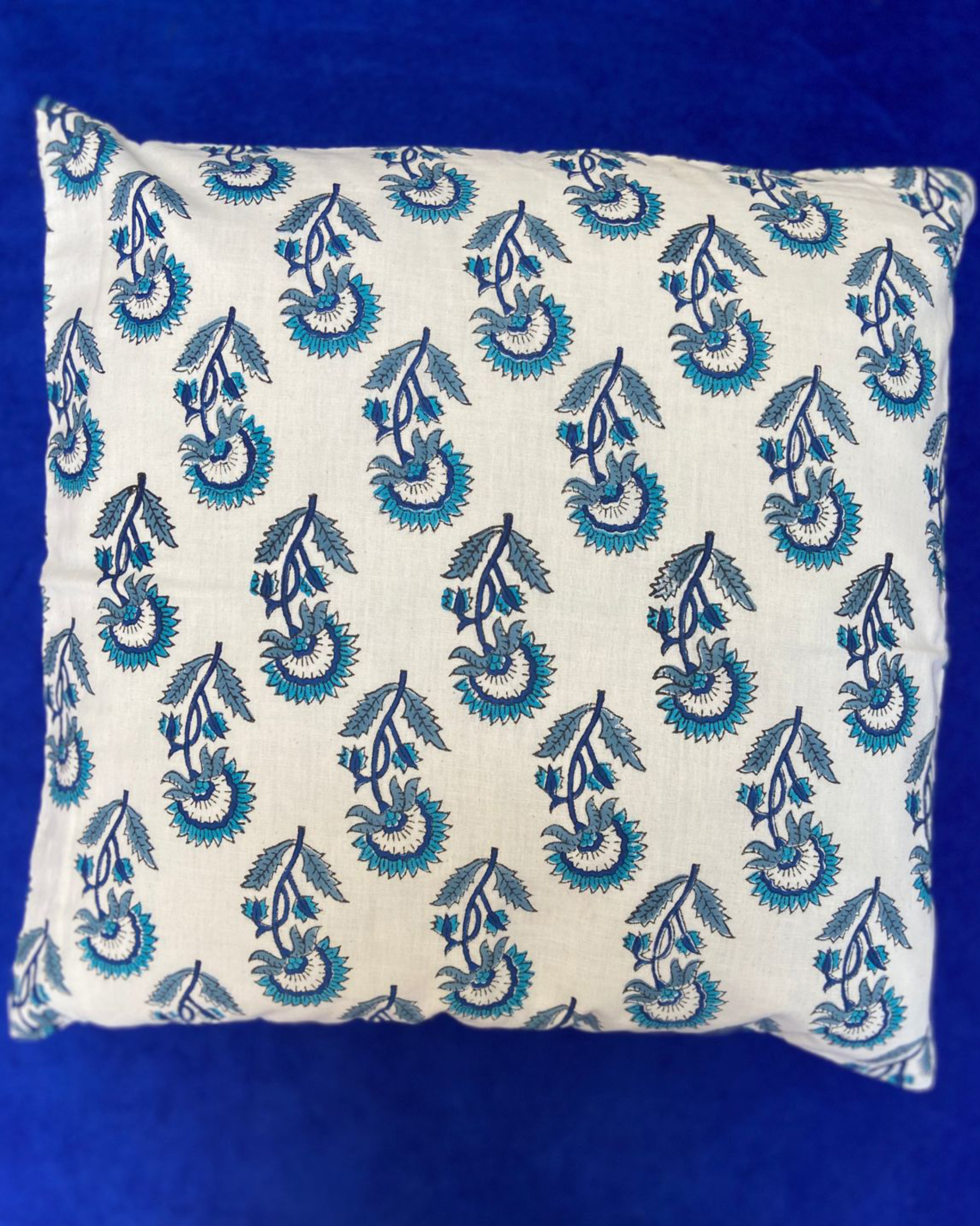 Multicolour hand block printed cotton cushion cover