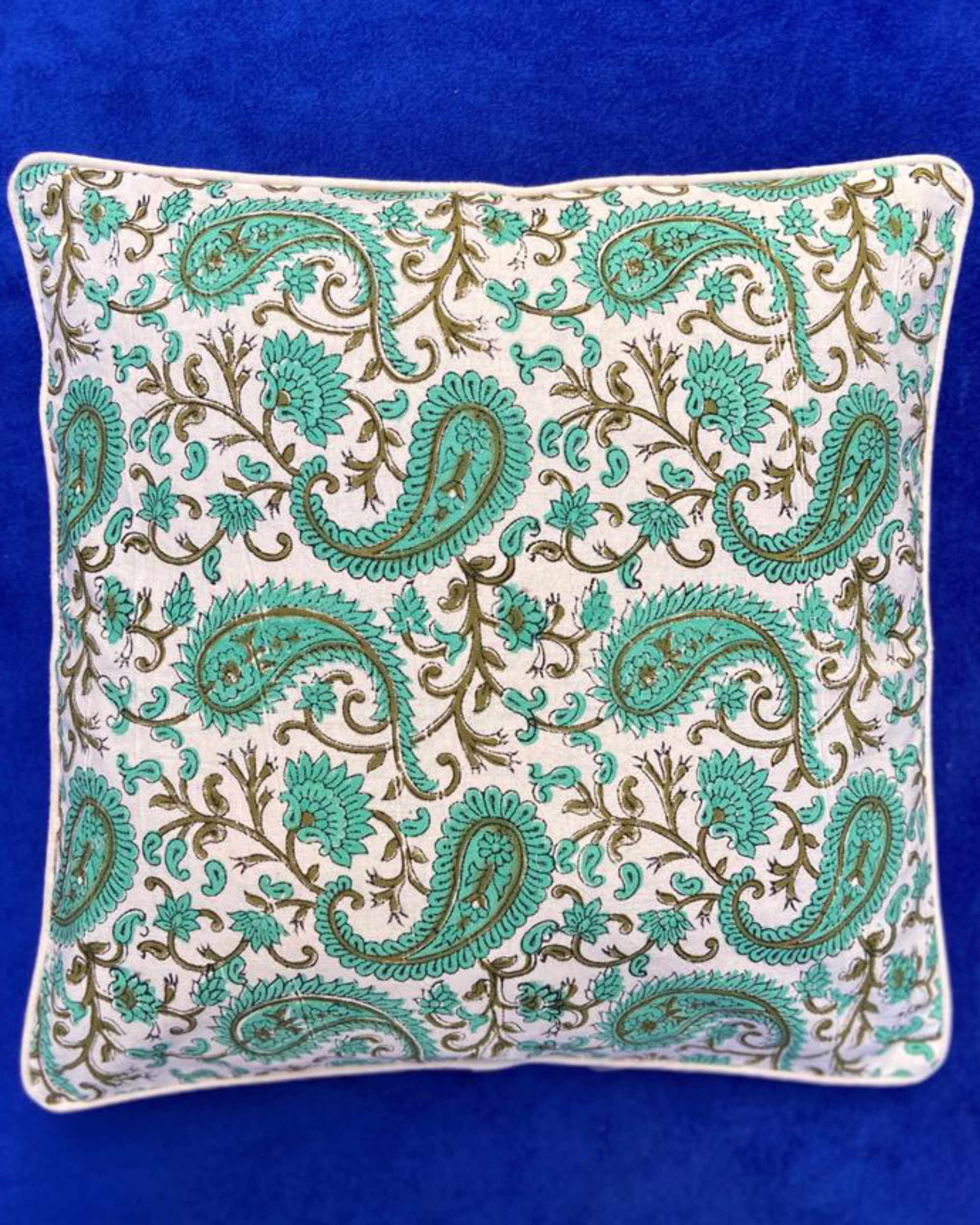Multicolour hand block printed cotton cushion cover
