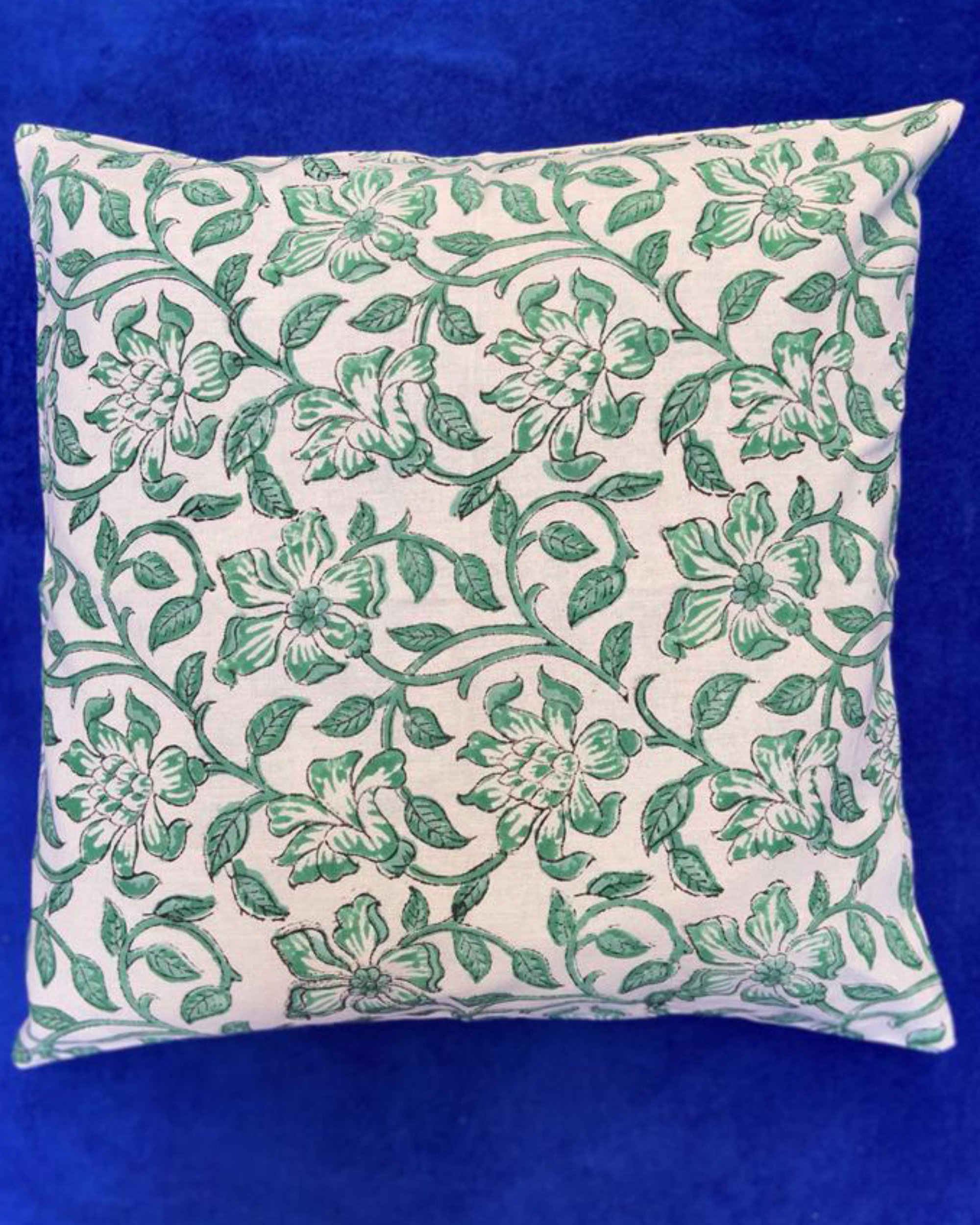 Light green hand block printed cotton cushion cover