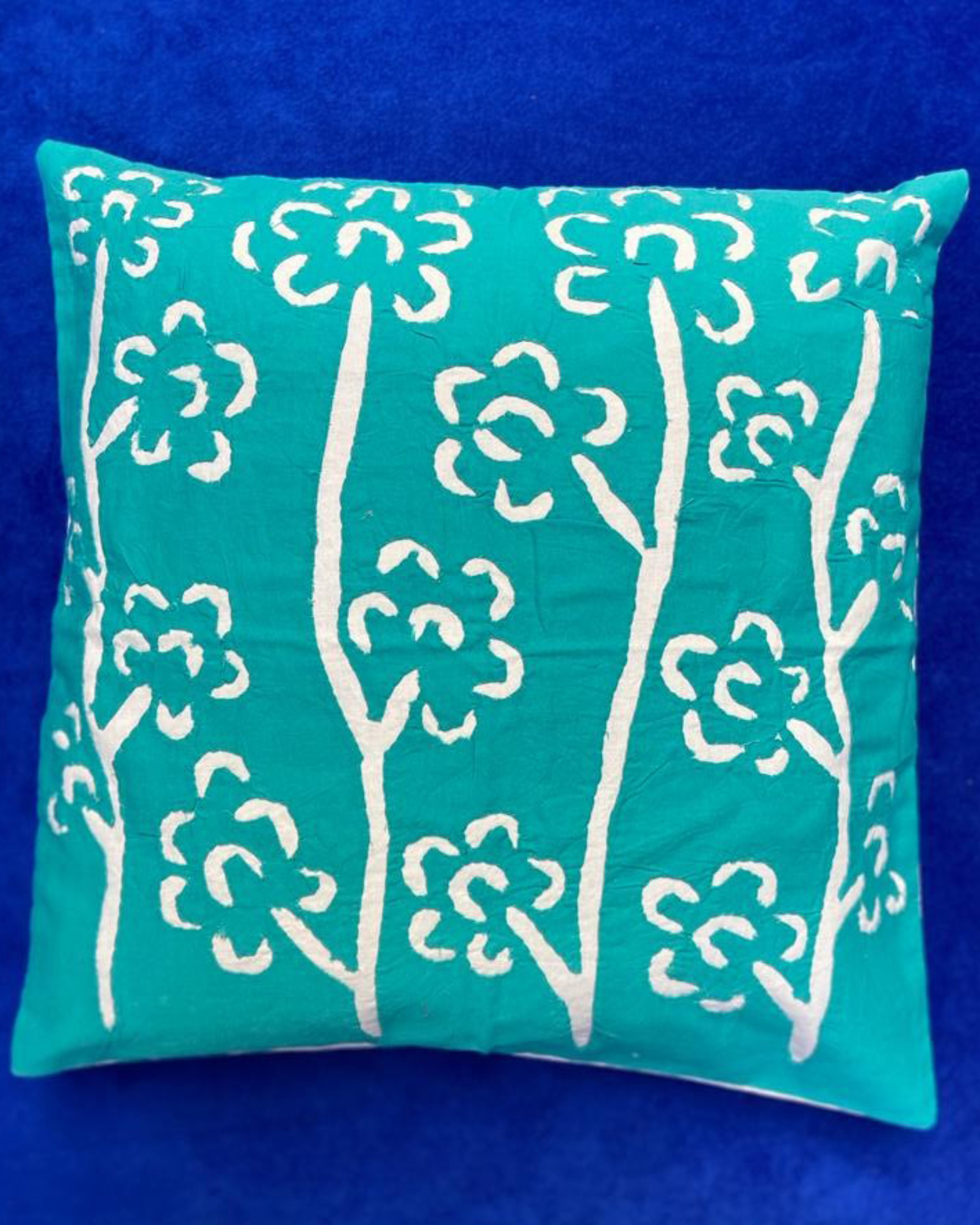 Aquamarine applique cutwork cotton cushion cover