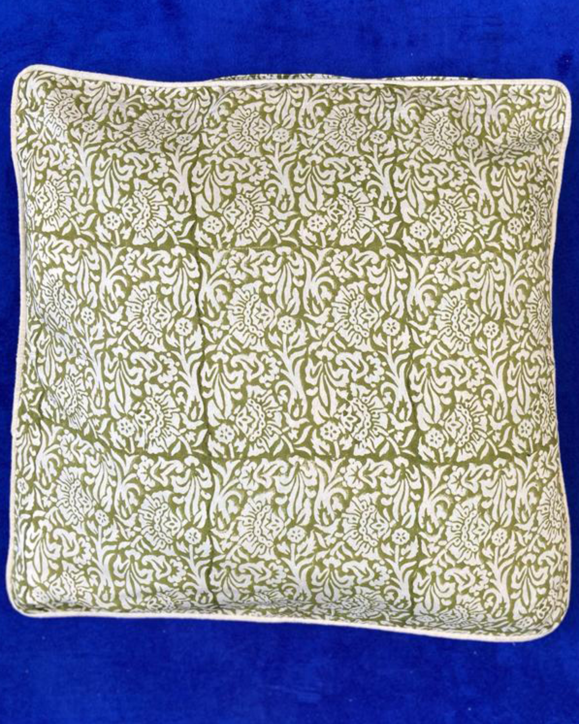 Green hand block printed cotton cushion cover