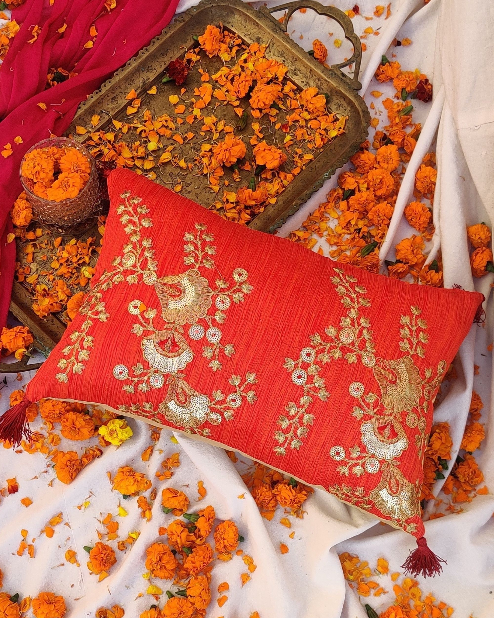 Orange embroiderd cushion covers