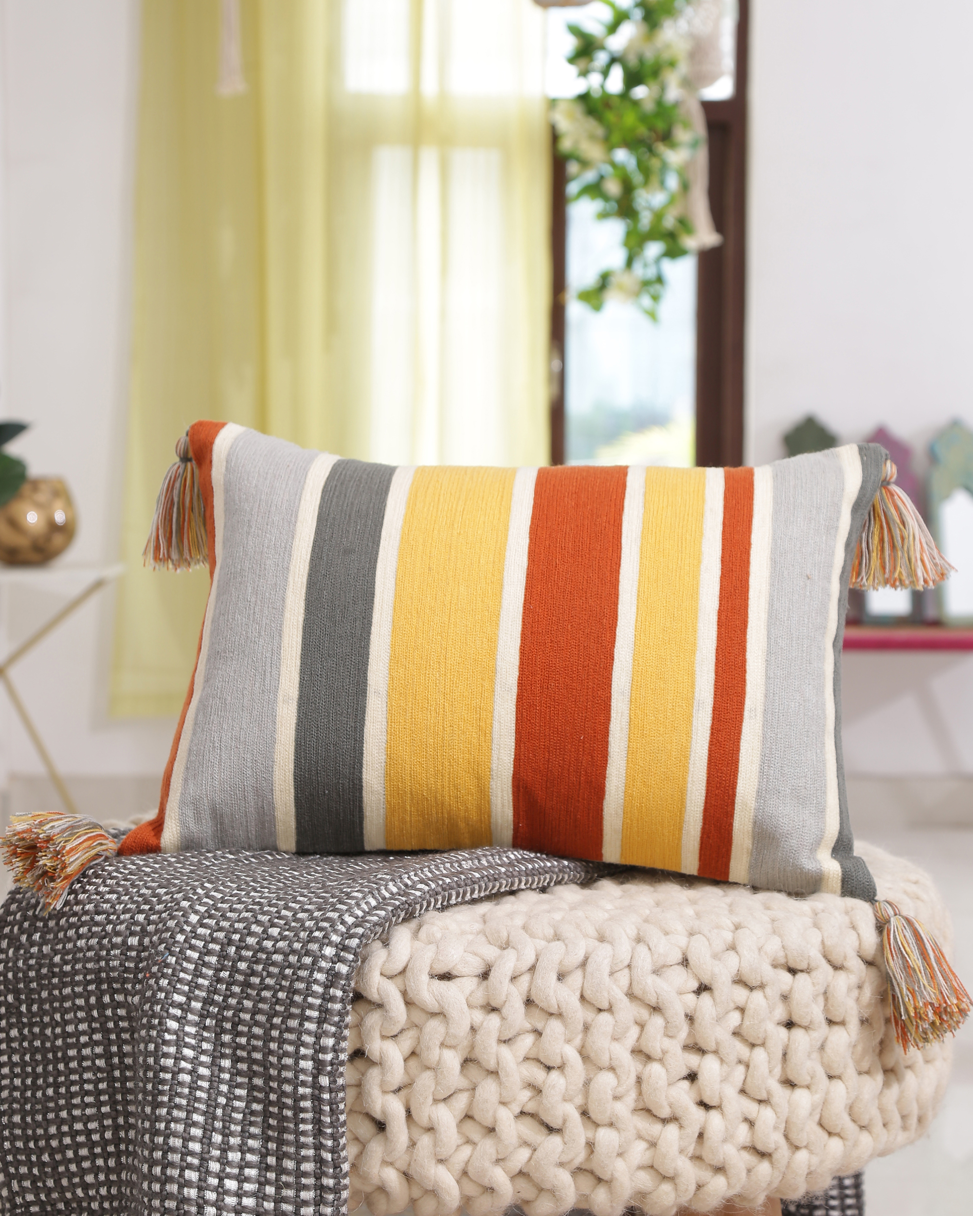 Multicolour stripes cushion cover
