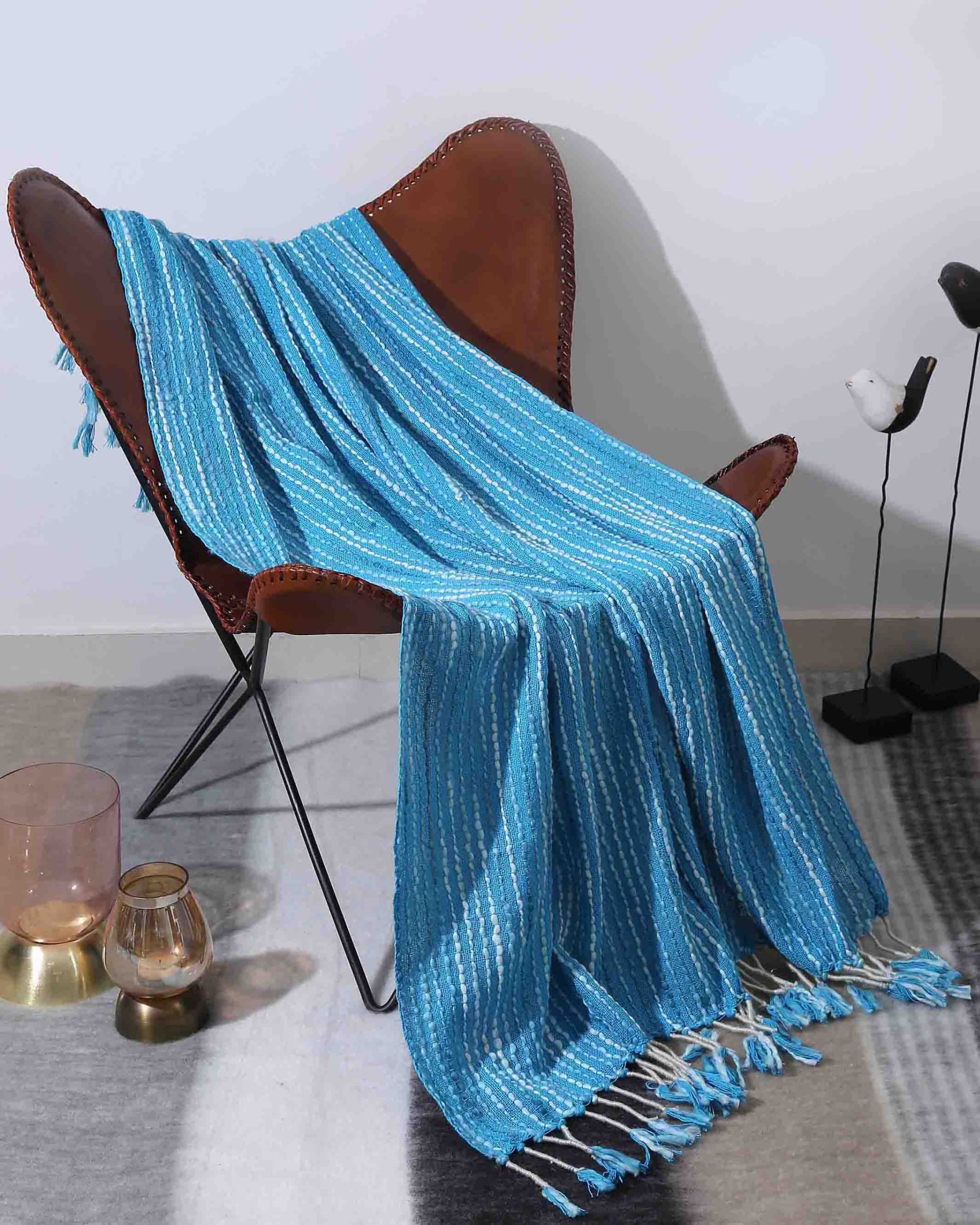 Turquoise and white throw