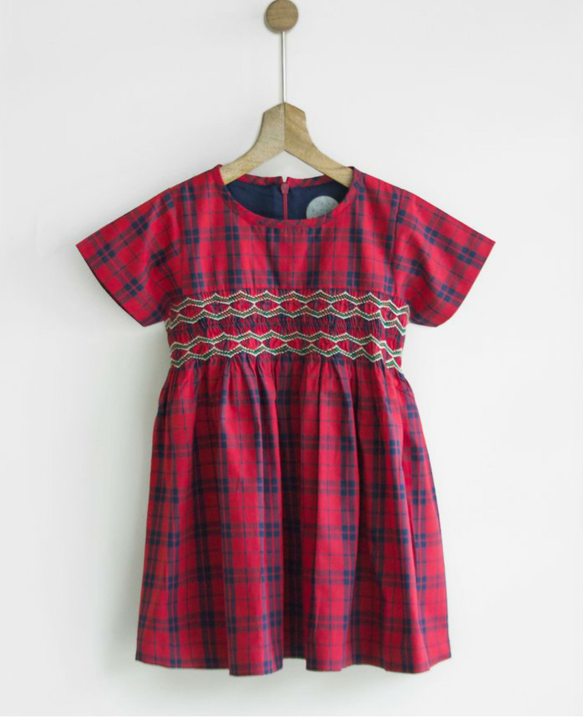 Red checks dress with smocking & back tie by Pluie Kids | The Secret Label