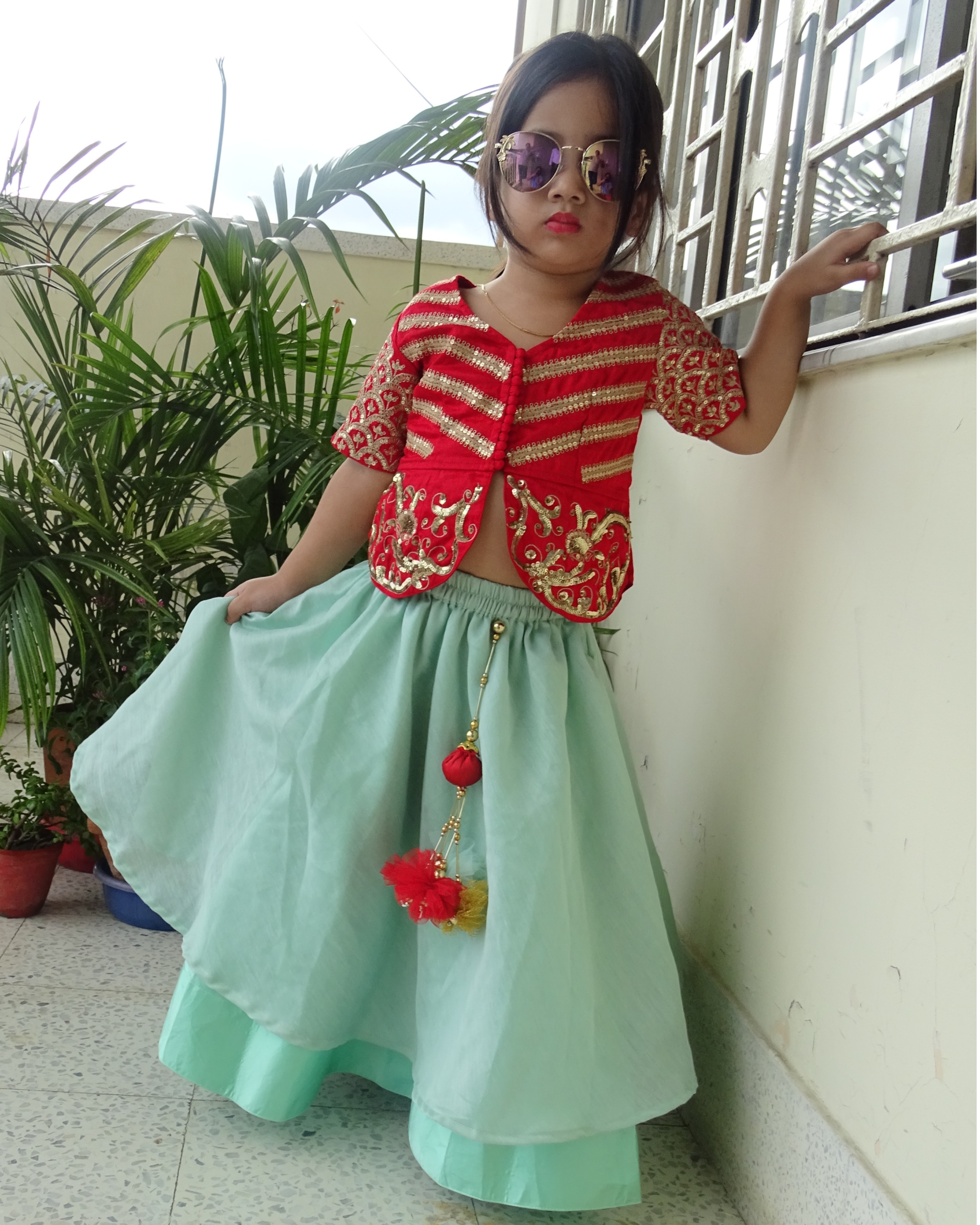 Buy Teen Girls Pink Embroidered Layered Lehenga Choli Set Festive Wear  Online at Best Price | Cbazaar