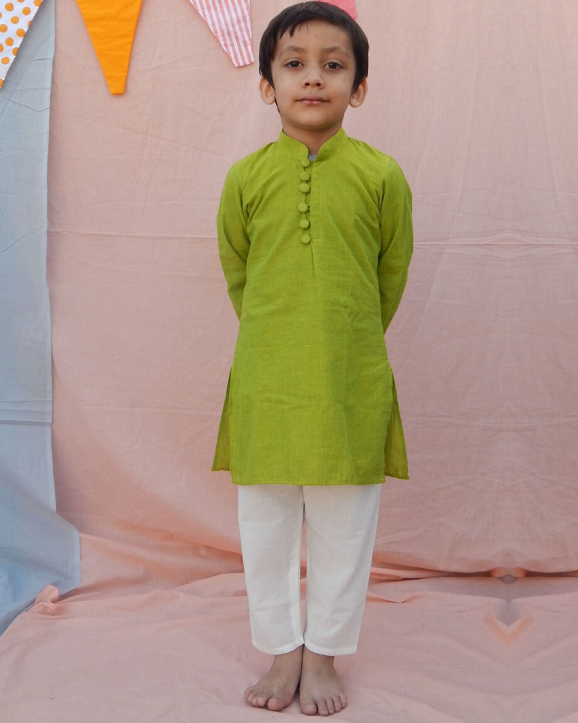 Pear green kurta with white pants - set of two