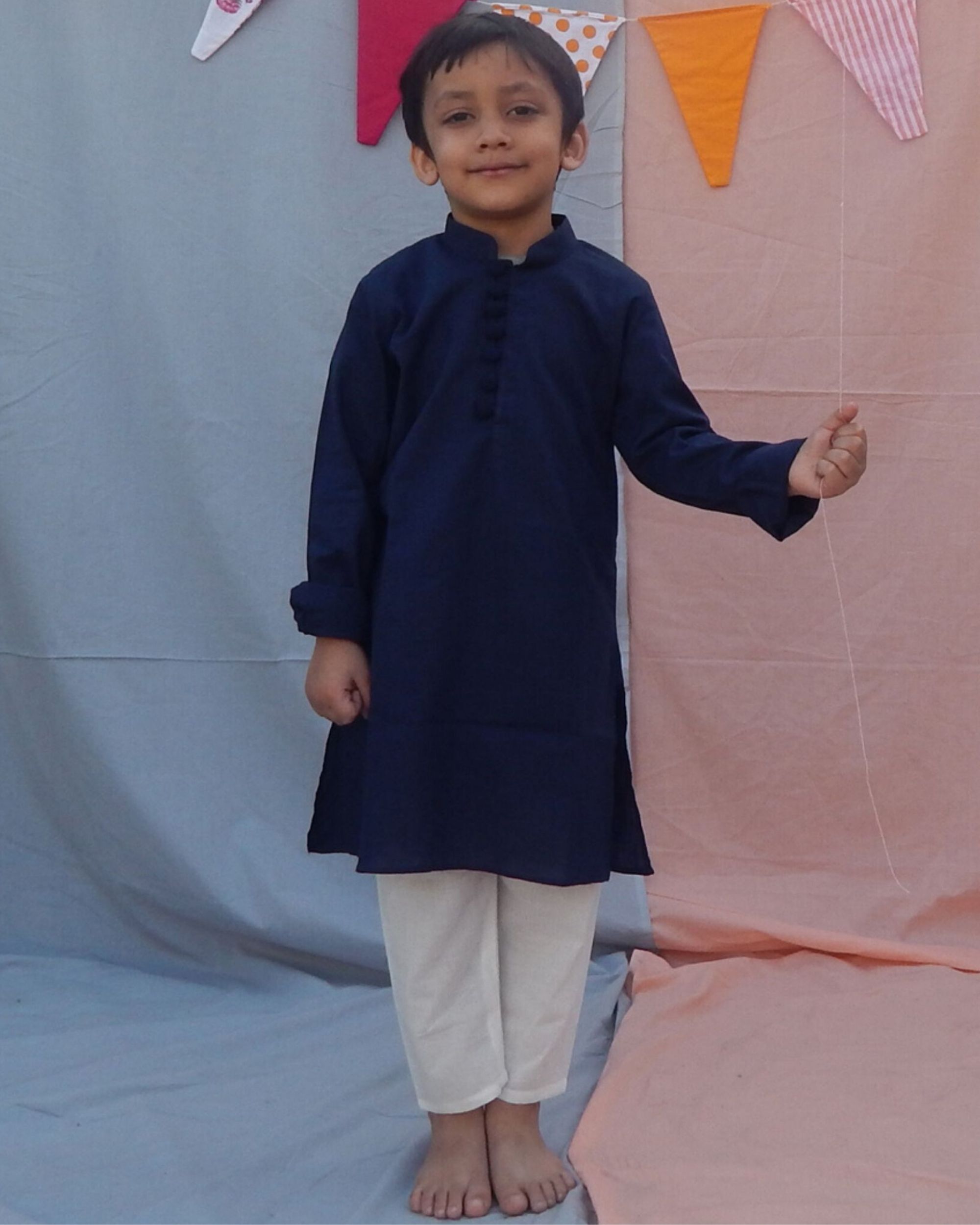 Navy blue kurta with white pants - set of two by The Cotton Staple ...