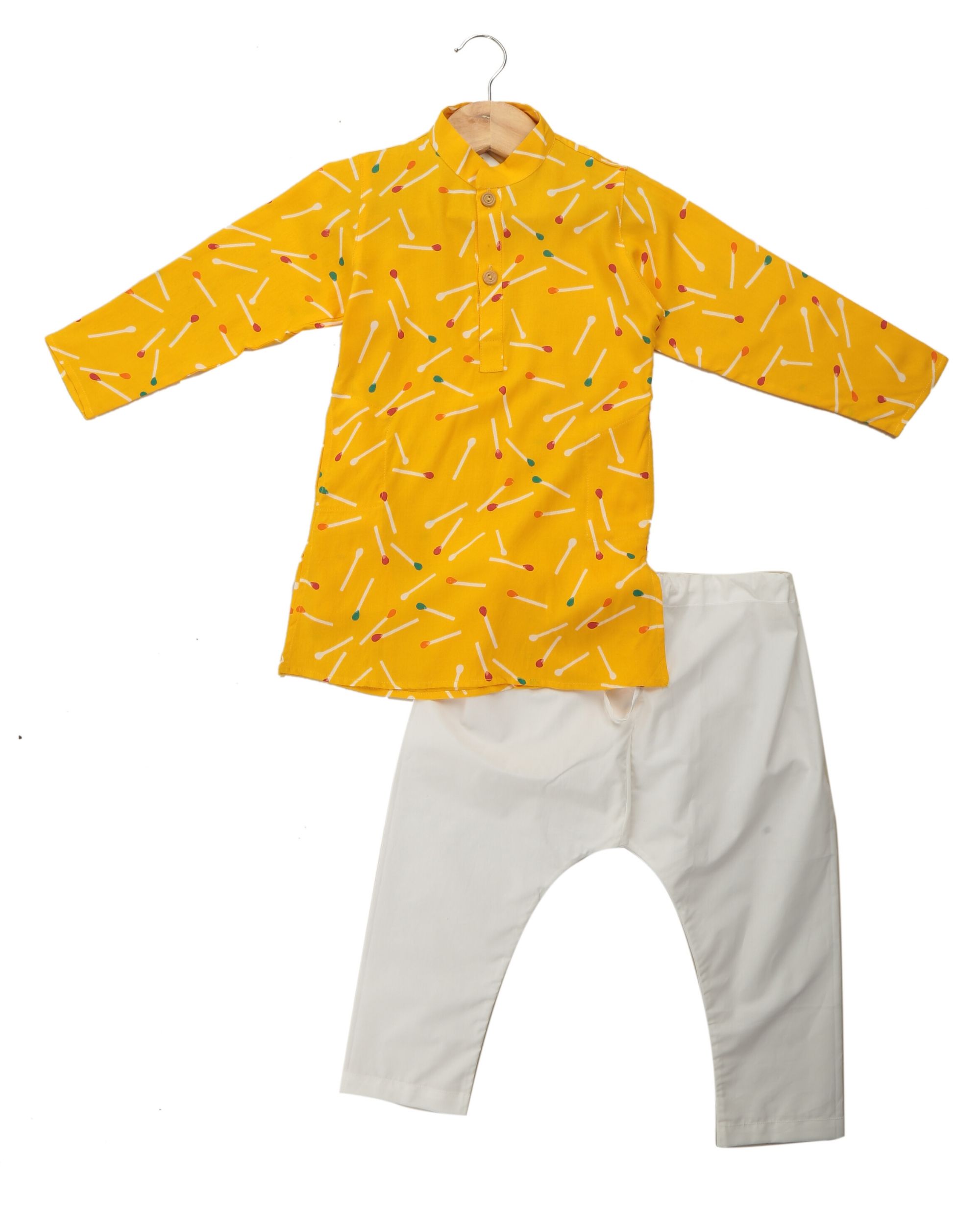 Pooja Outfit Bakra Eid Kleding Katoen Kleding Jongenskleding Tops & T-shirts Daily Wear Yellow Sunny and Cheerful Funky Indo Western kurta Jongens Kurta Pyjama Set 