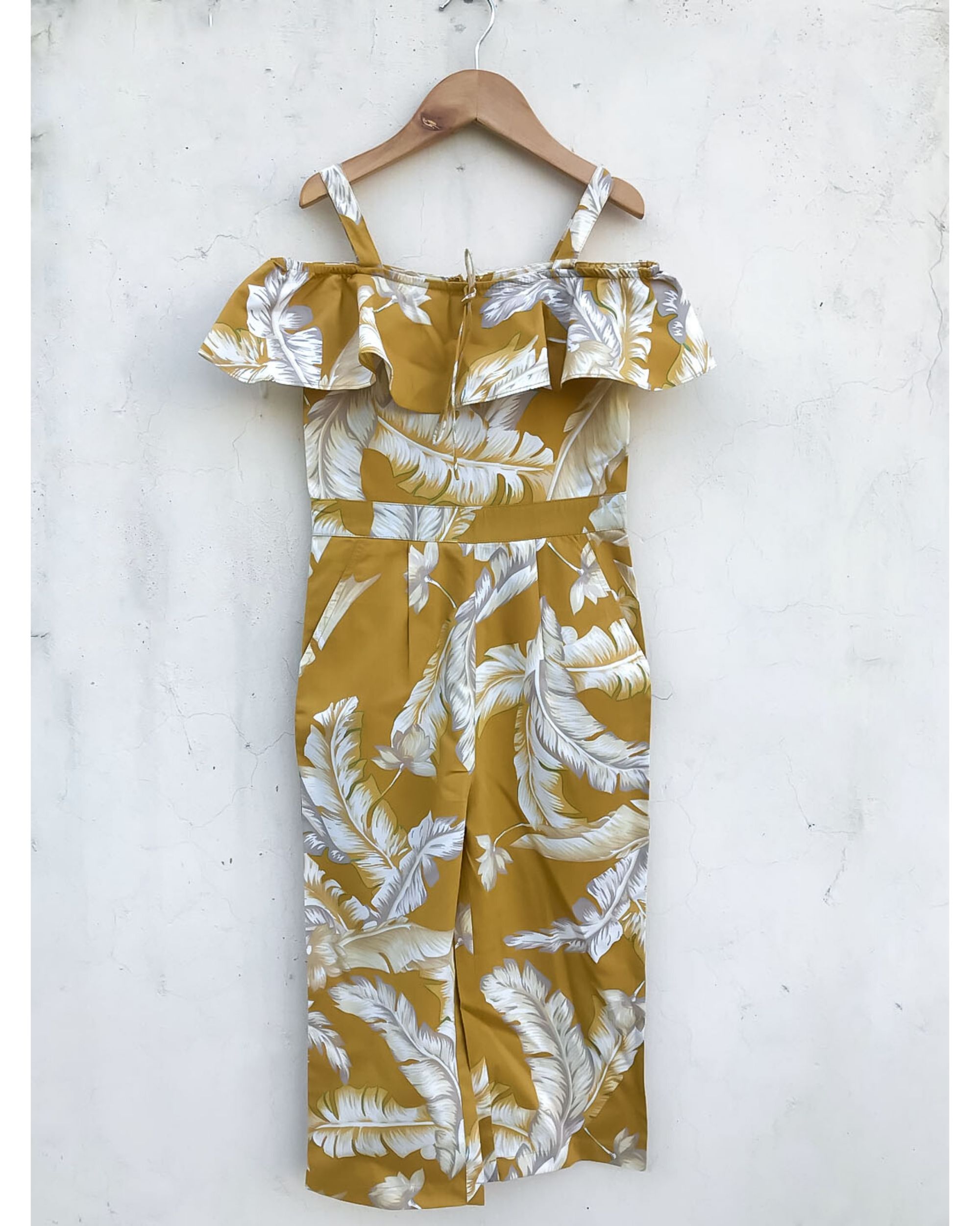 Mustard yellow cold shoulder jumpsuit by Luyk | The Secret Label