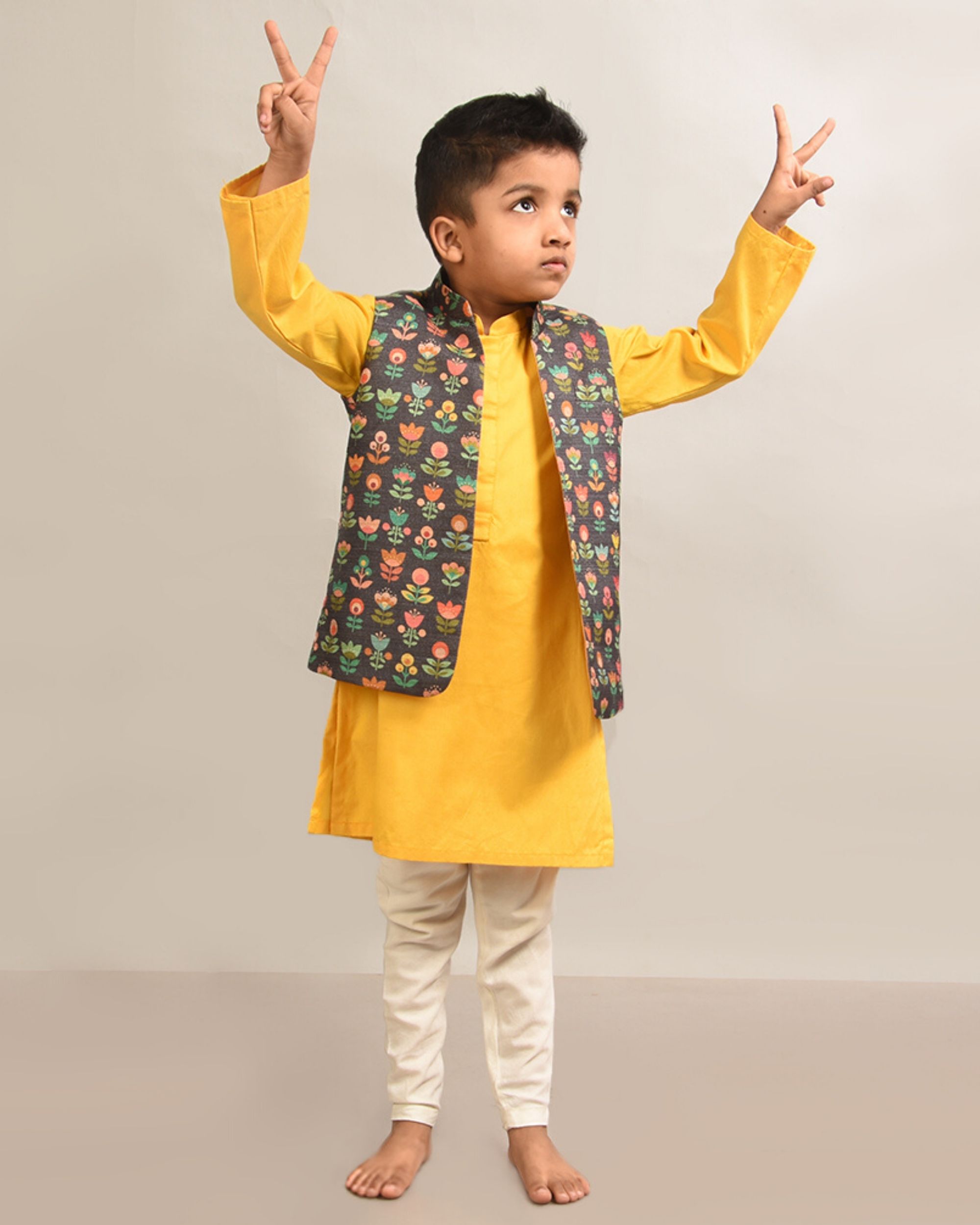 yellow kurta with nehru jacket