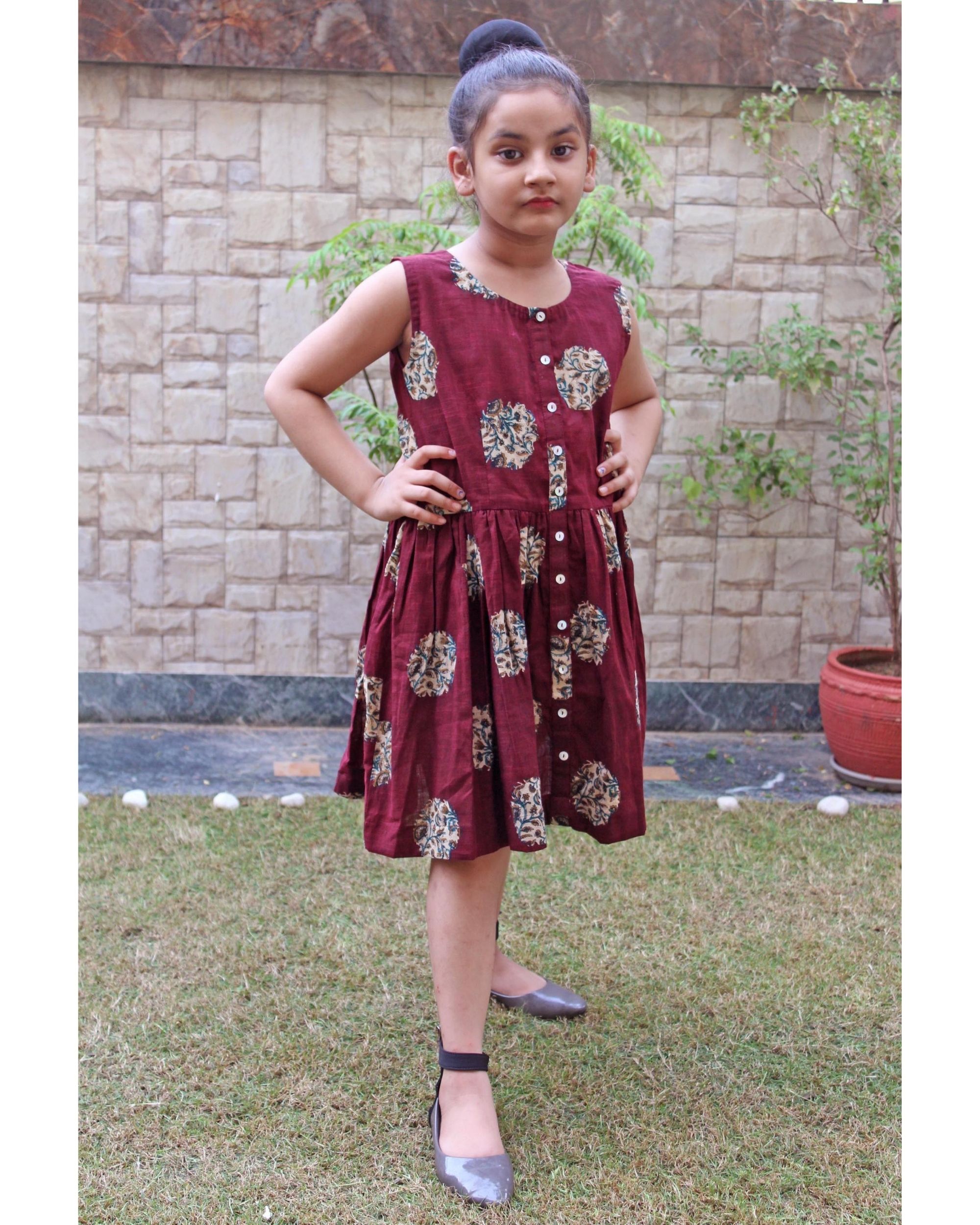 Maroon floral buttoned dress by Simply Kitsch | The Secret Label