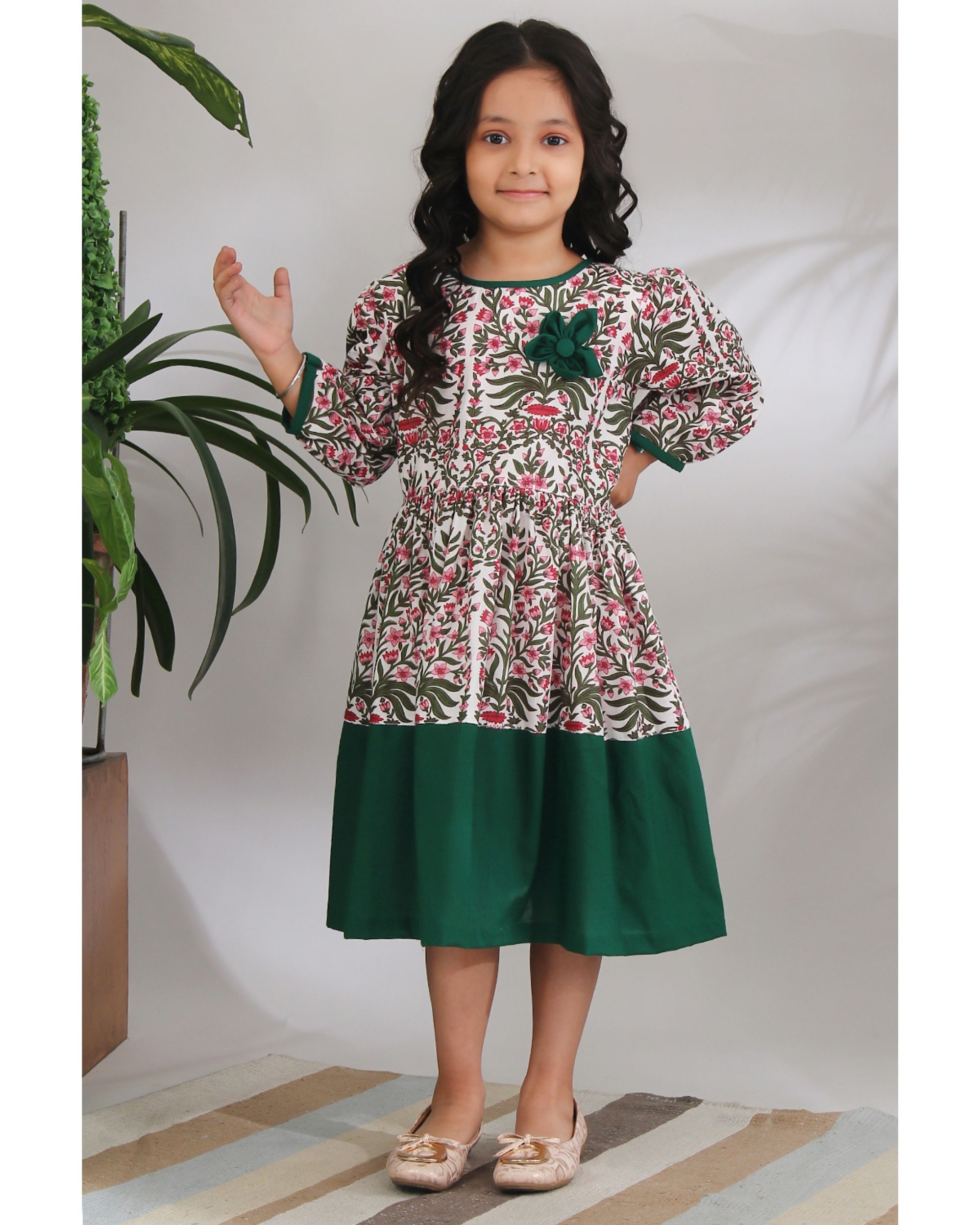 Green mughal phool dress
