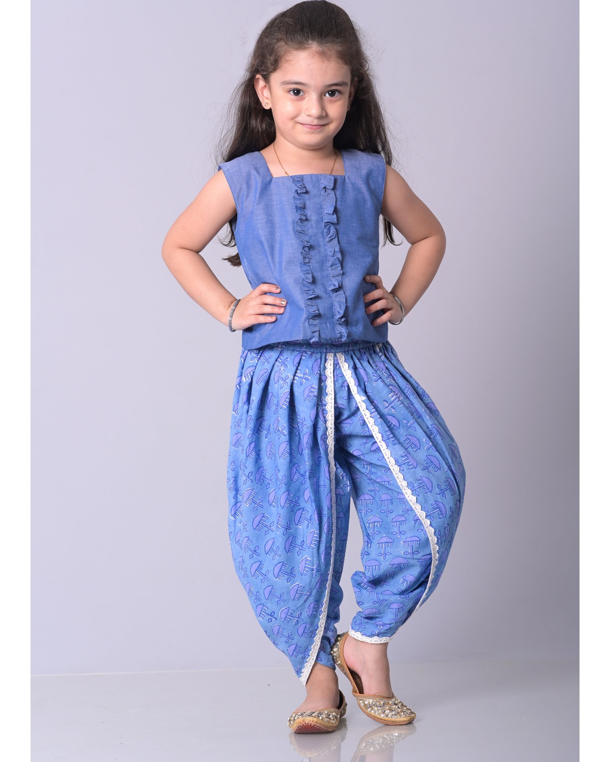 Buy Blue and Gold High Low Kurti With Dhoti Pants by Designer PETTICOAT  LANE BY DIVYA Online at Ogaancom