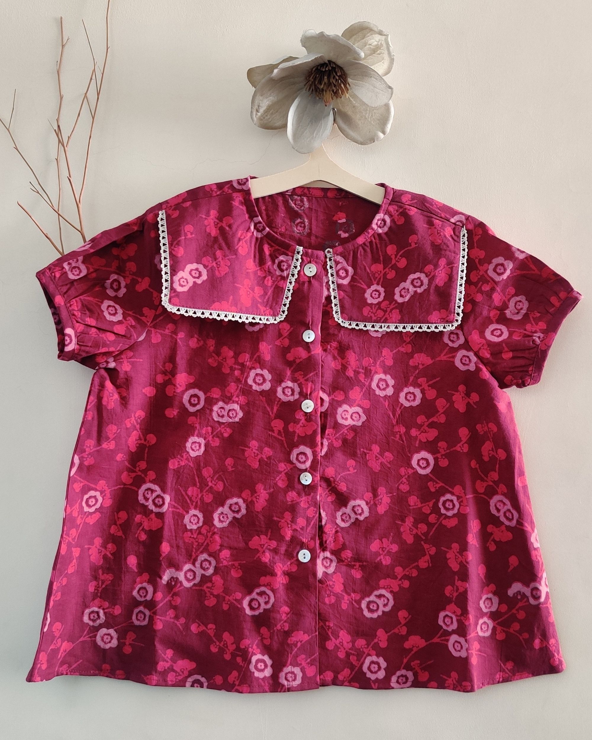 Pink block printed square collar dress