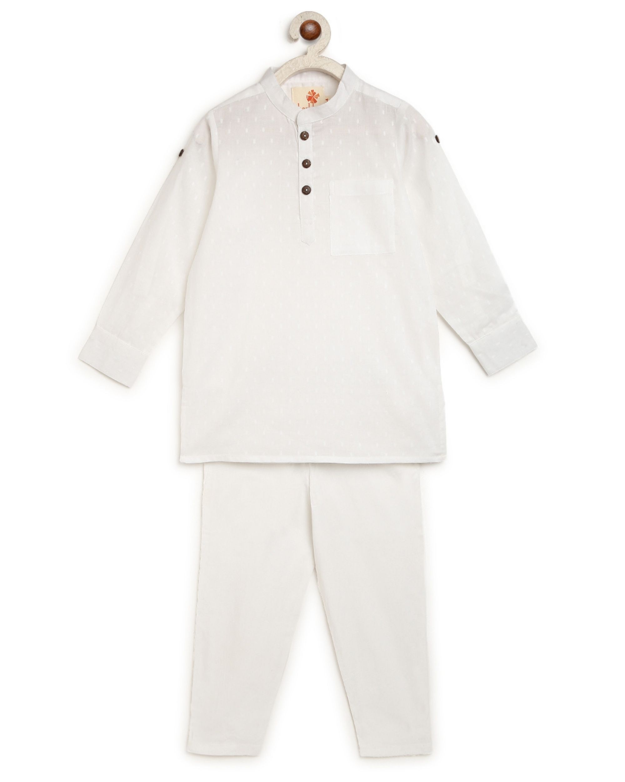 White self design kurta with white pyjama - set of two