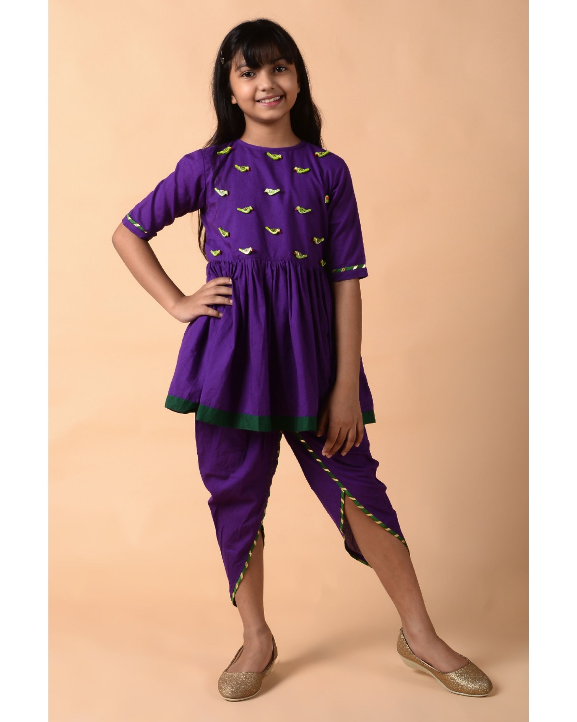 Boho violet kurta with dhoti pants - set of two